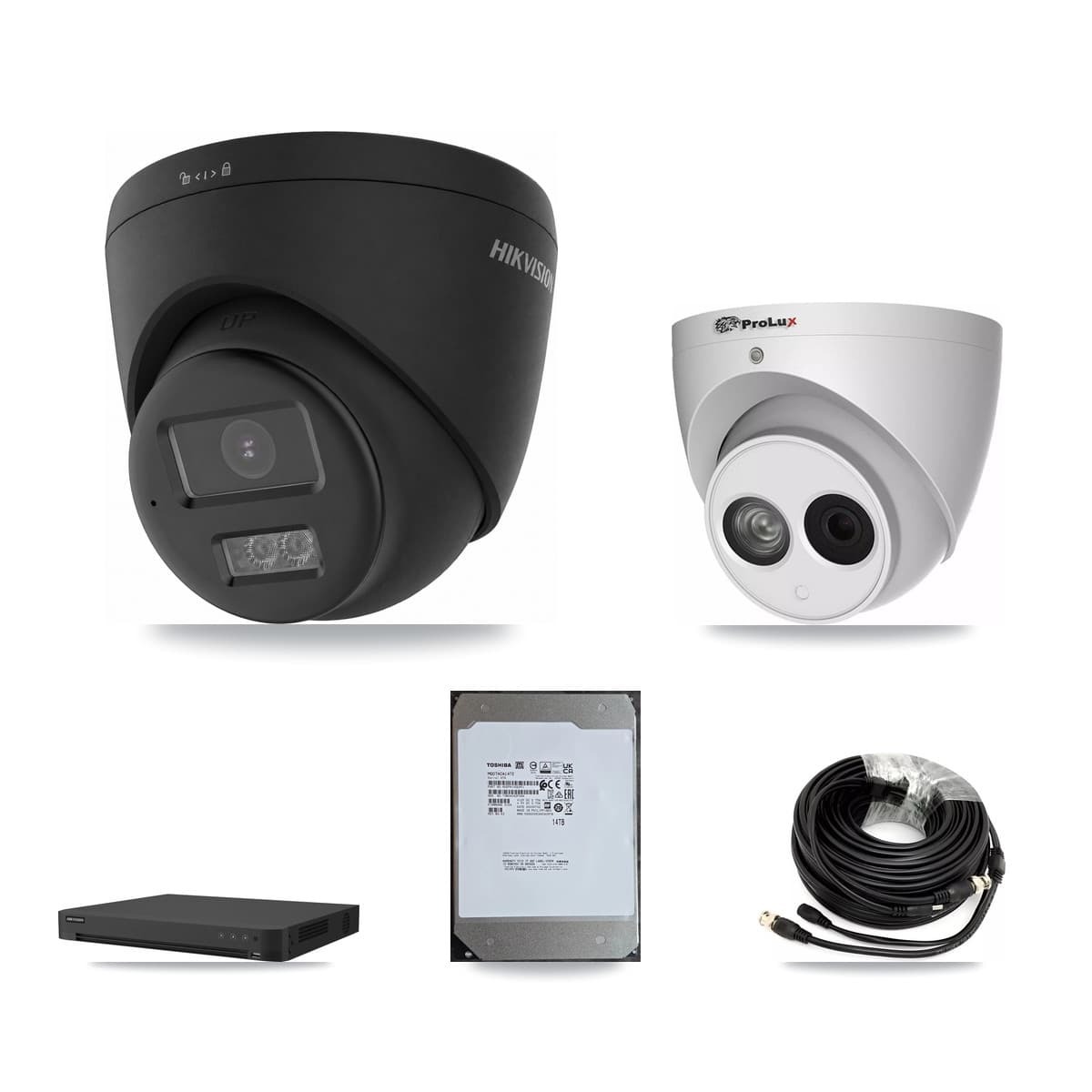 Hikvision & Prolux 16-Channel 4MP – 4K CCTV Kit — 7 Black 4K + 1 4MP Turret Cameras + 14TB Recording