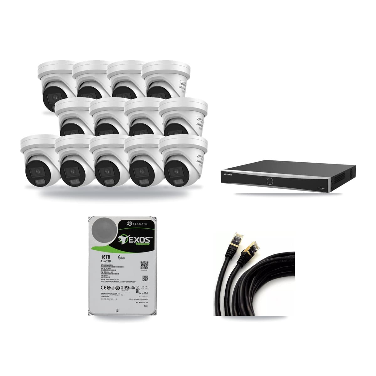 Hikvision 16-Channel 4MP CCTV Kit — 13 DS-2CD2347G3 Turret Cameras + 16TB Recording (DS-7616NXI Recorder) - Image 1