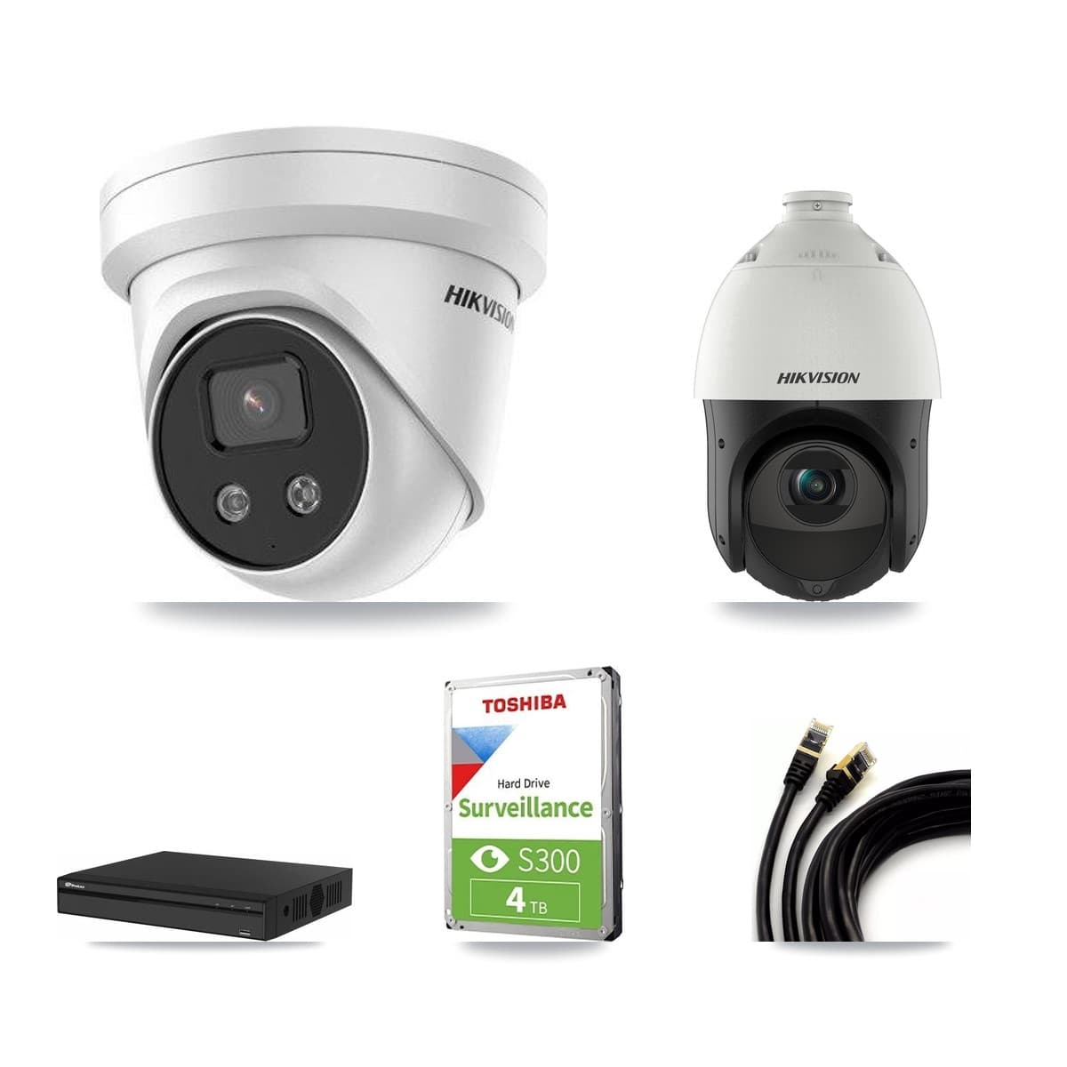 Hikvision & Prolux 4-Channel 4MP – 5MP CCTV Kit — 2 5MP Turret + 1 4MP PTZ Cameras + 4TB Recording