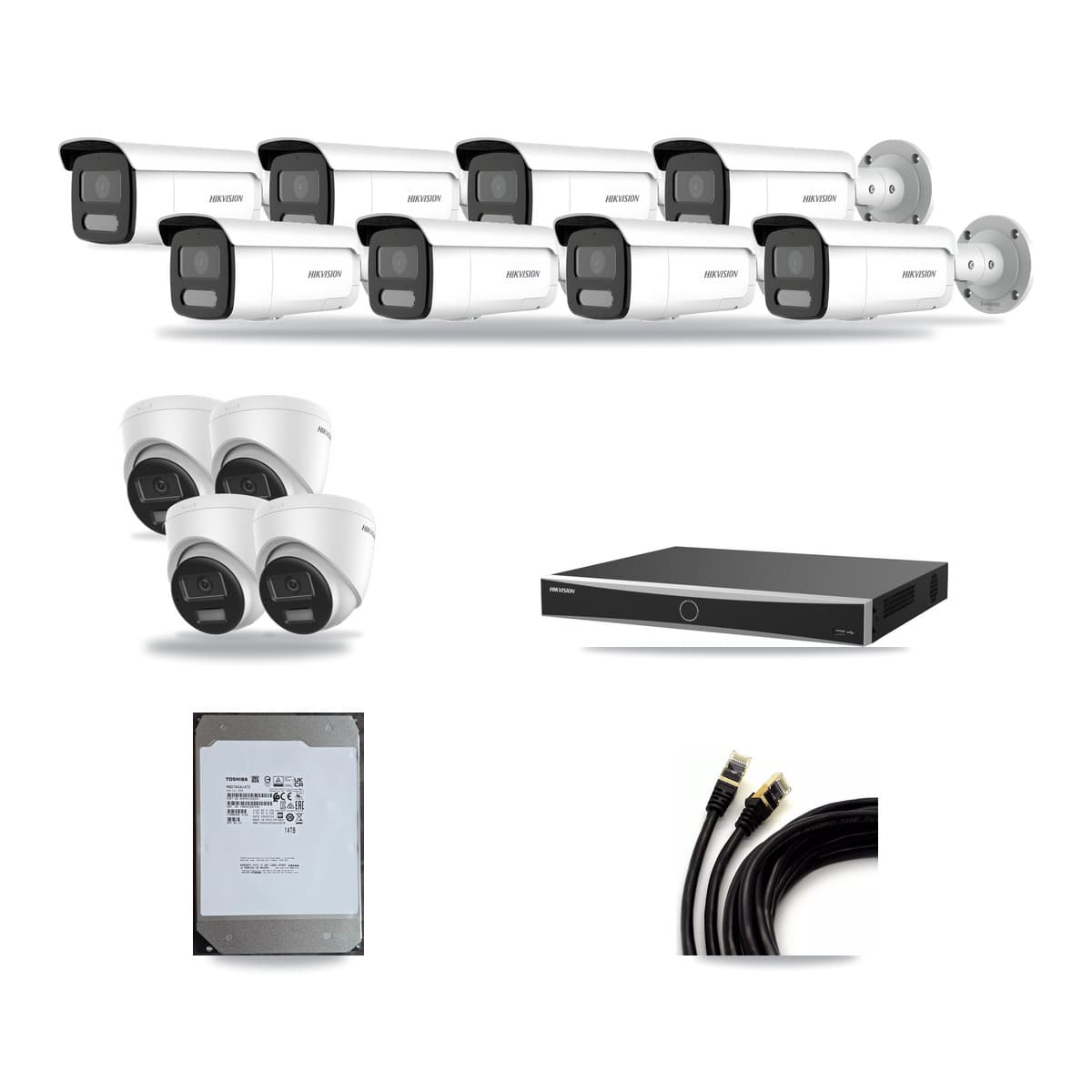 Hikvision 16-Channel 4MP – 4K CCTV Kit — 4 DS-2CD1383G2-LIU 4K Turret + 8 DS-2CD2T47G2H-LISU/SL 4MP Bullet Cameras + 14TB Recording (DS-7616NXI-K2/16P(E) Recorder) - Image 1