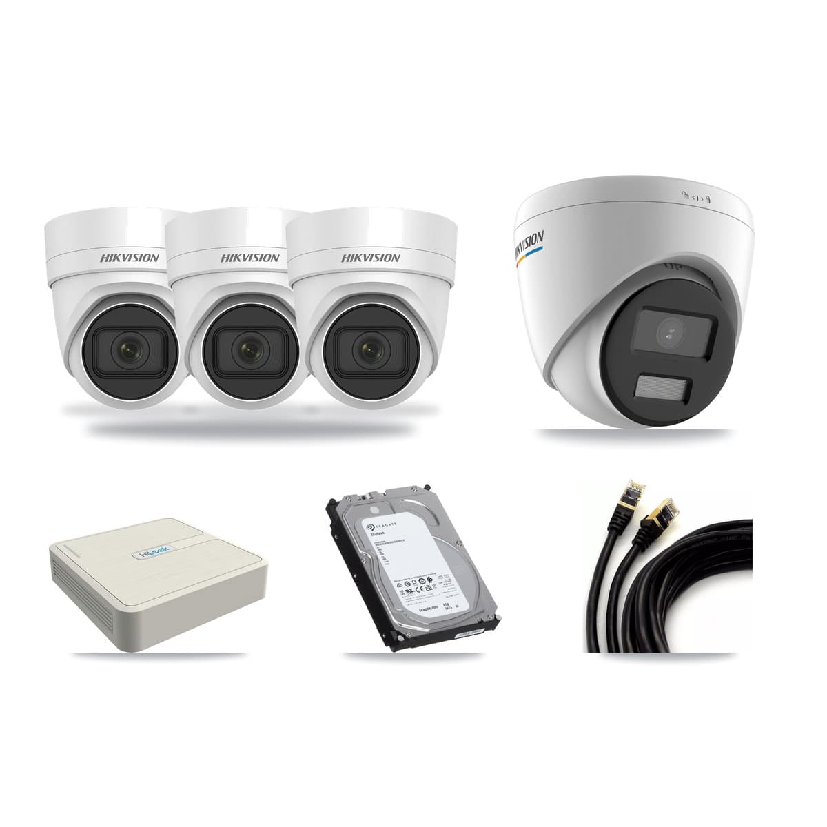 Hikvision & HiLook 8-Channel 2MP – 4MP CCTV Kit — 1 DS-2CD1327G2 2MP + 3 DS-2CD2H45FWD 4MP Turret Cameras + 6TB Recording - Image 1