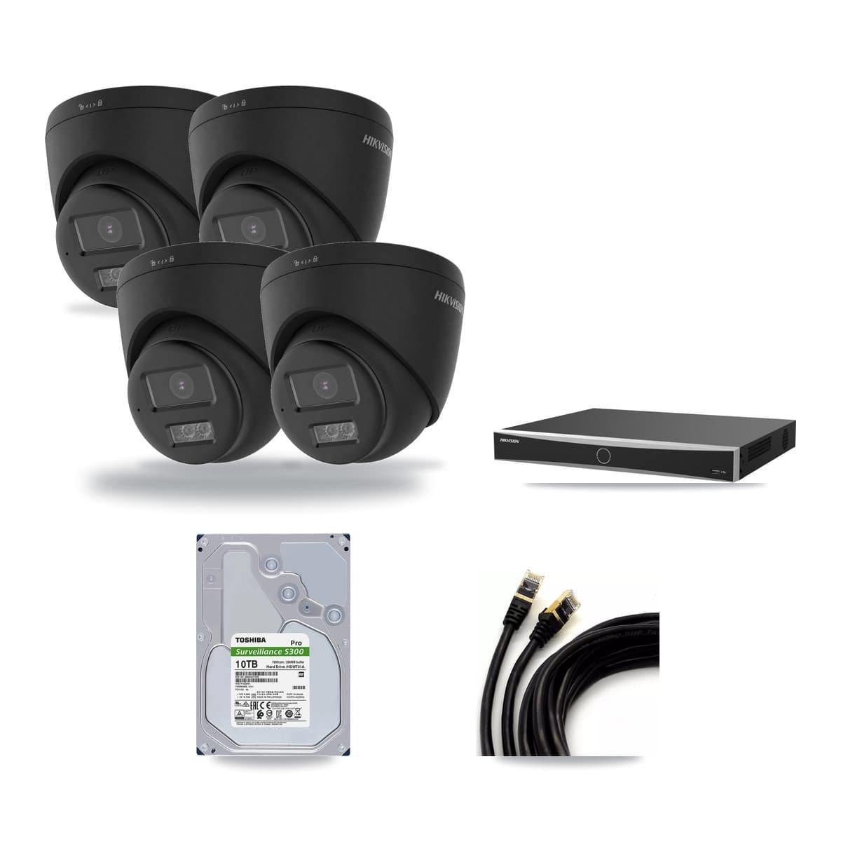 Hikvision 16-Channel 4K CCTV Kit — 4 Black DS-2CD1383G2 Turret Cameras + 10TB Recording (DS-7616NXI Recorder) - Image 1