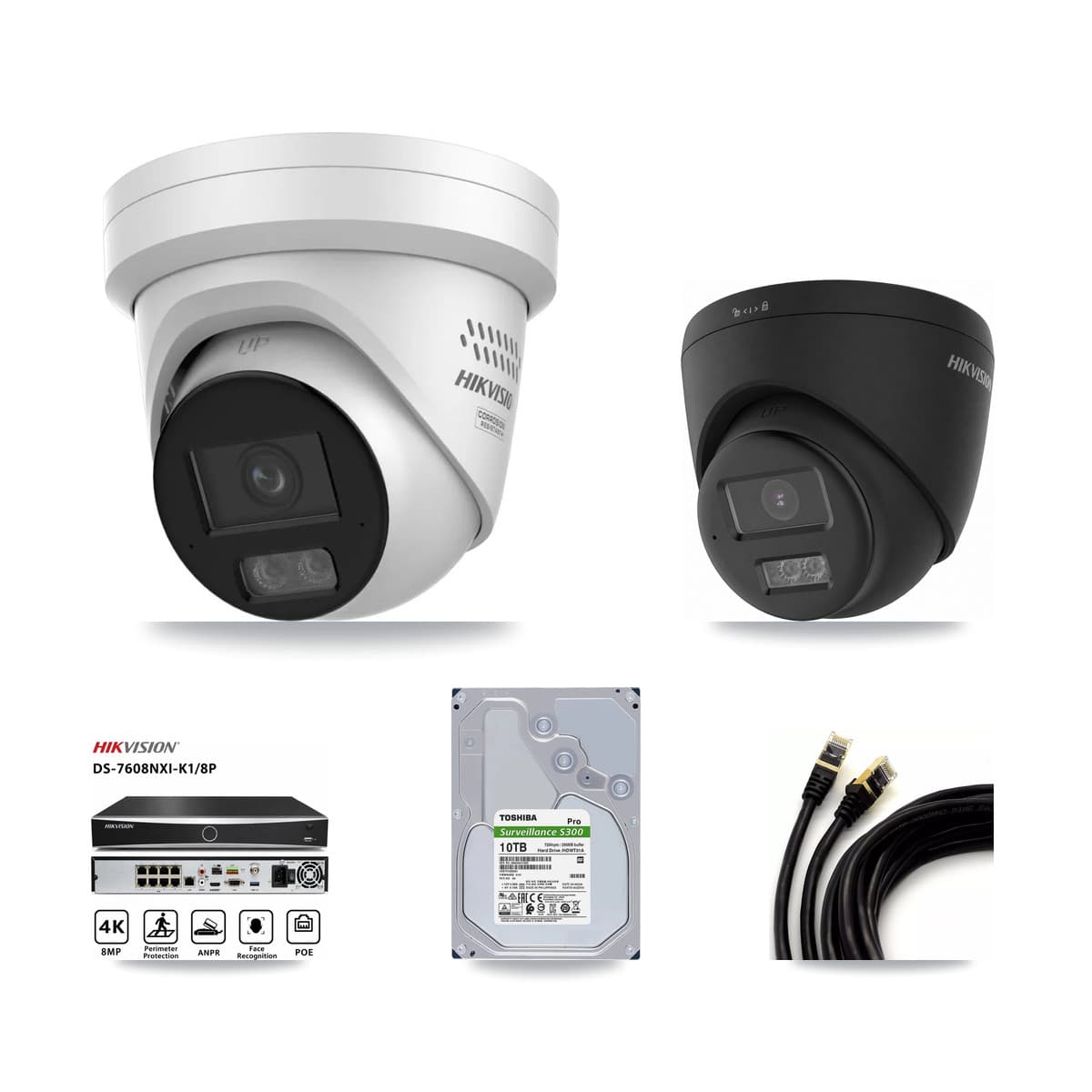 Hikvision 8-Channel 4MP – 4K CCTV Kit — 1 4K + 7 4MP Turret Cameras + 10TB Recording