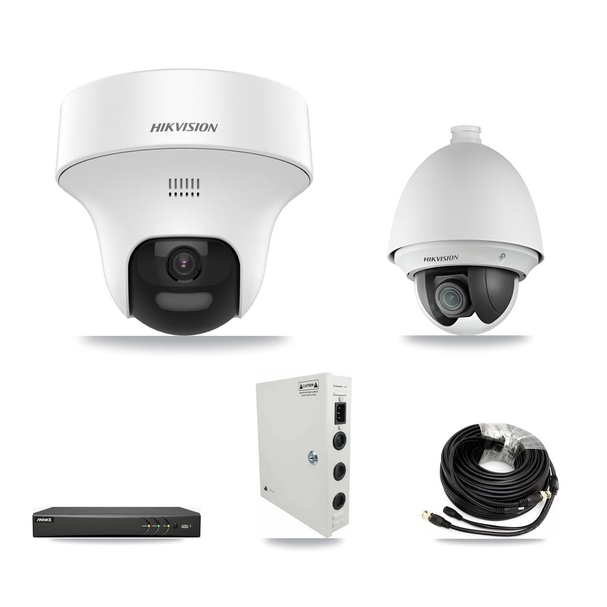 Hikvision & ANNKE 4-Channel 2MP – 5MP CCTV Kit — 1 DS-2AE4225T 2MP PTZ + 2 DS-2CE70K0T 5MP Turret Cameras + 3TB Recording