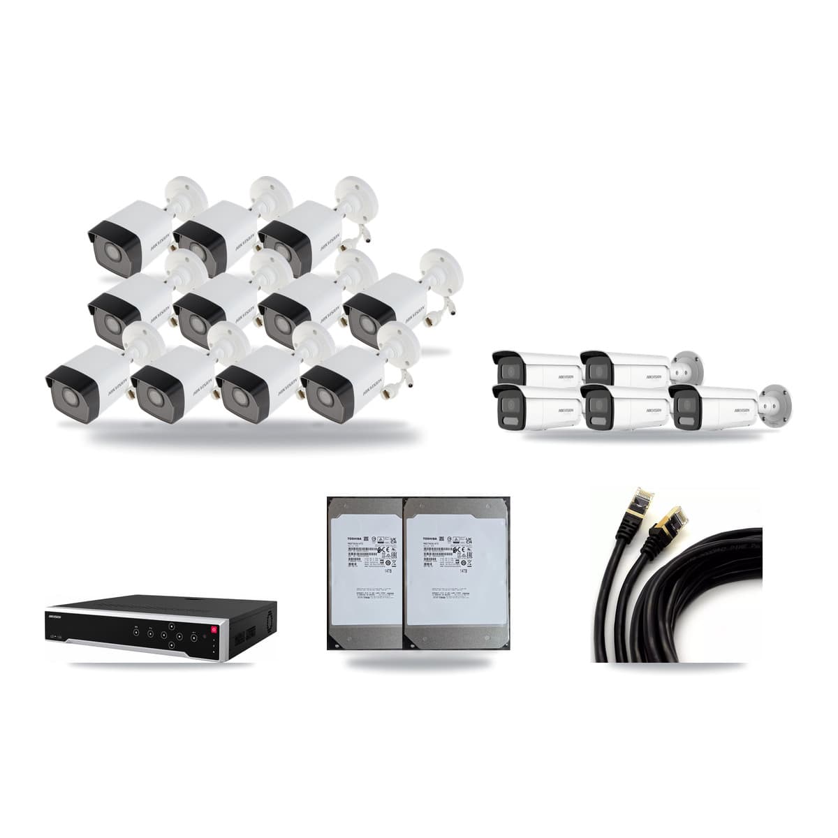 Hikvision 32-Channel 5MP – 4K CCTV Kit — 11 5MP + 5 4K Bullet Cameras + 2× 14TB Recording - Image 1