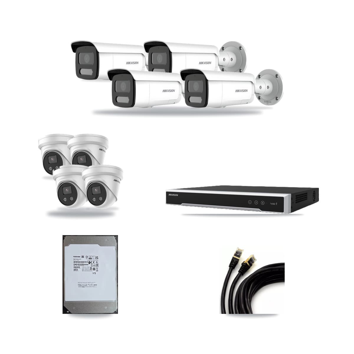 Hikvision 8-Channel 4MP – 5MP CCTV Kit — 4 4MP Bullet + 4 5MP Turret Cameras + 14TB Recording - Image 1