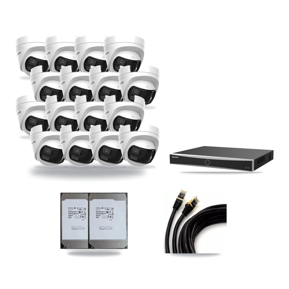 Hikvision 16-Channel 4K CCTV Kit — 16 DS-2CD1383G2P Turret Cameras + 2× 14TB Recording (DS-7616NXI Recorder) - Image 1