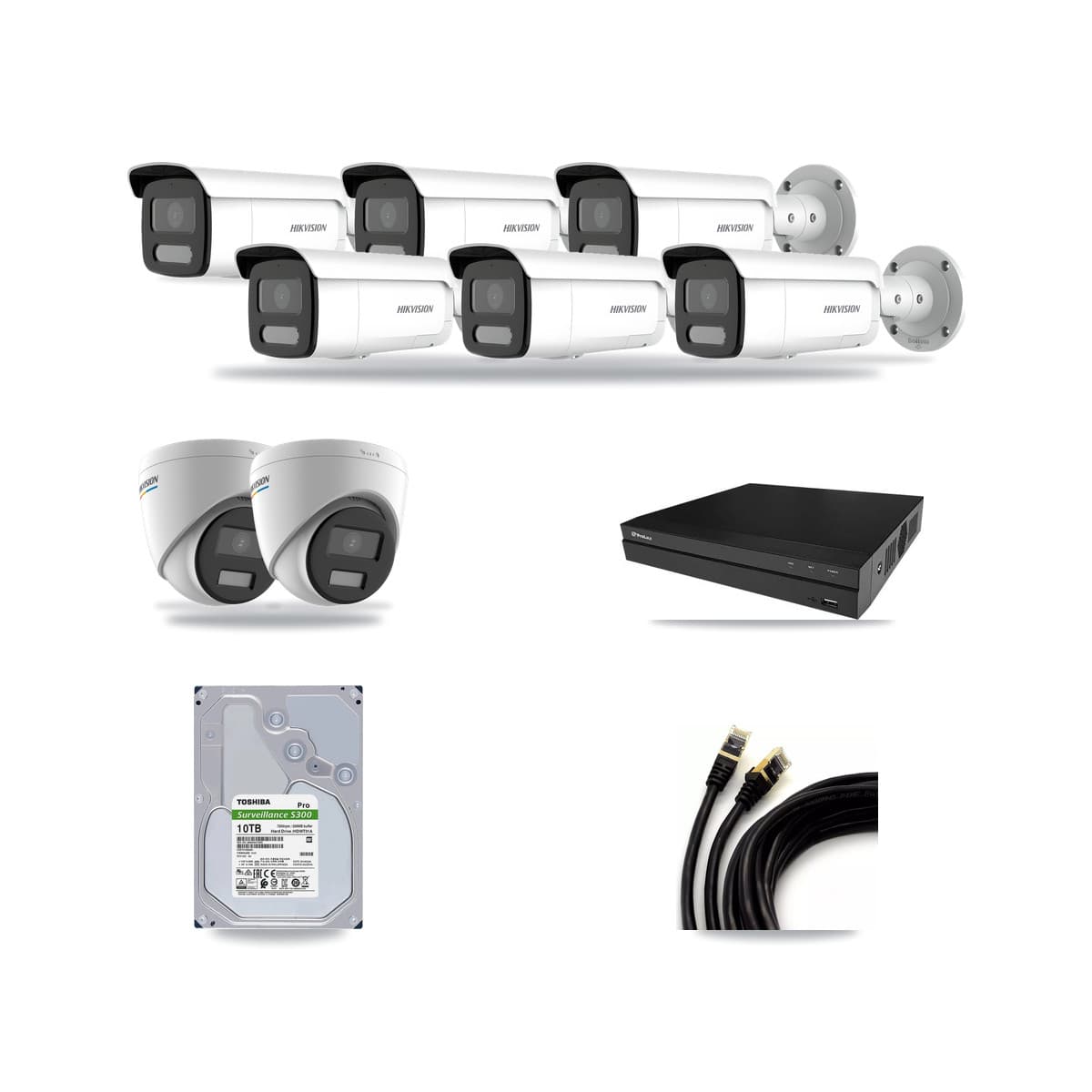 Hikvision & Prolux 8-Channel 2MP – 4MP CCTV Kit — 2 2MP Turret + 6 4MP Bullet Cameras + 10TB Recording - Image 1