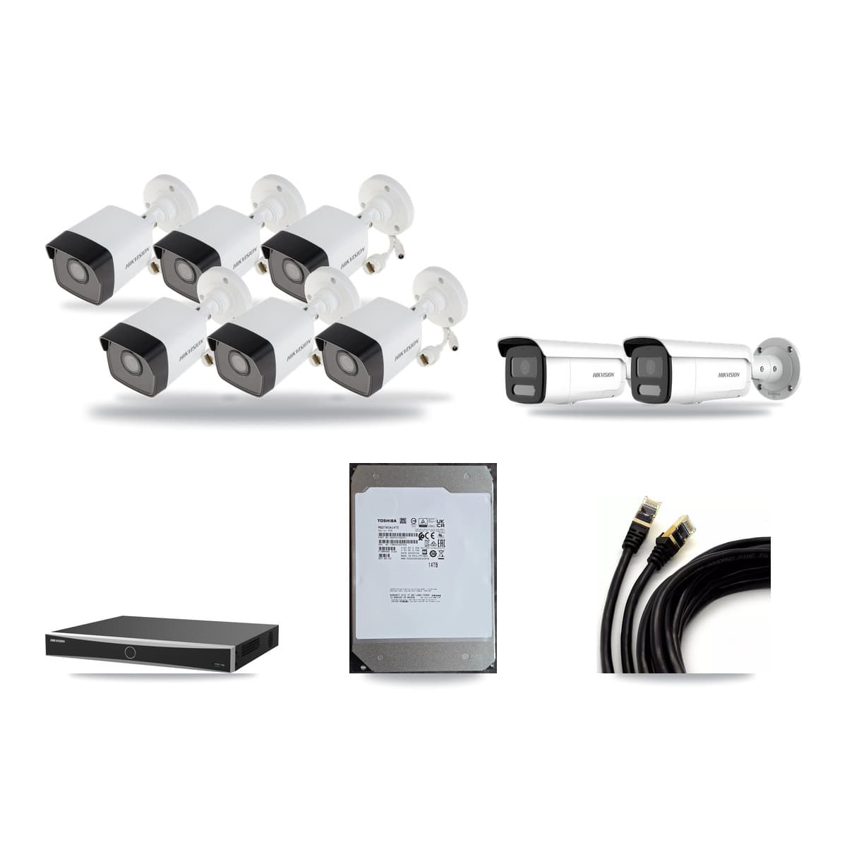 Hikvision 16-Channel 4MP – 5MP CCTV Kit — 6 5MP + 2 4MP Bullet Cameras + 14TB Recording (DS-7616NXI Recorder) - Image 1