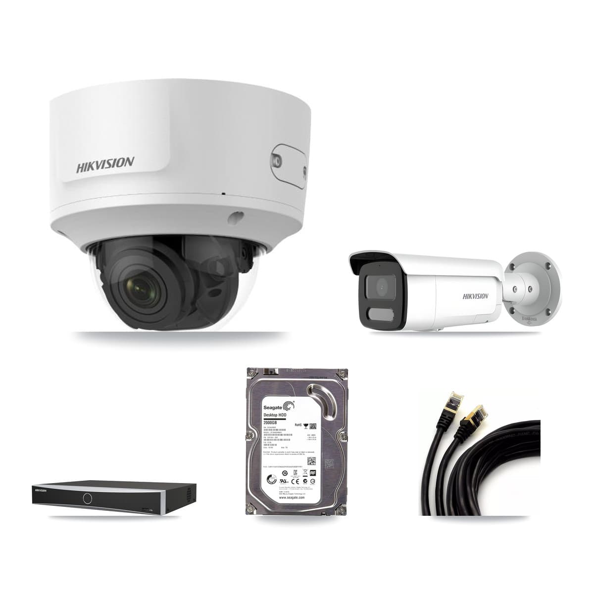 Hikvision 4-Channel 2MP – 4MP CCTV Kit — 1 2MP Dome + 1 4MP Bullet Cameras + 2TB Recording