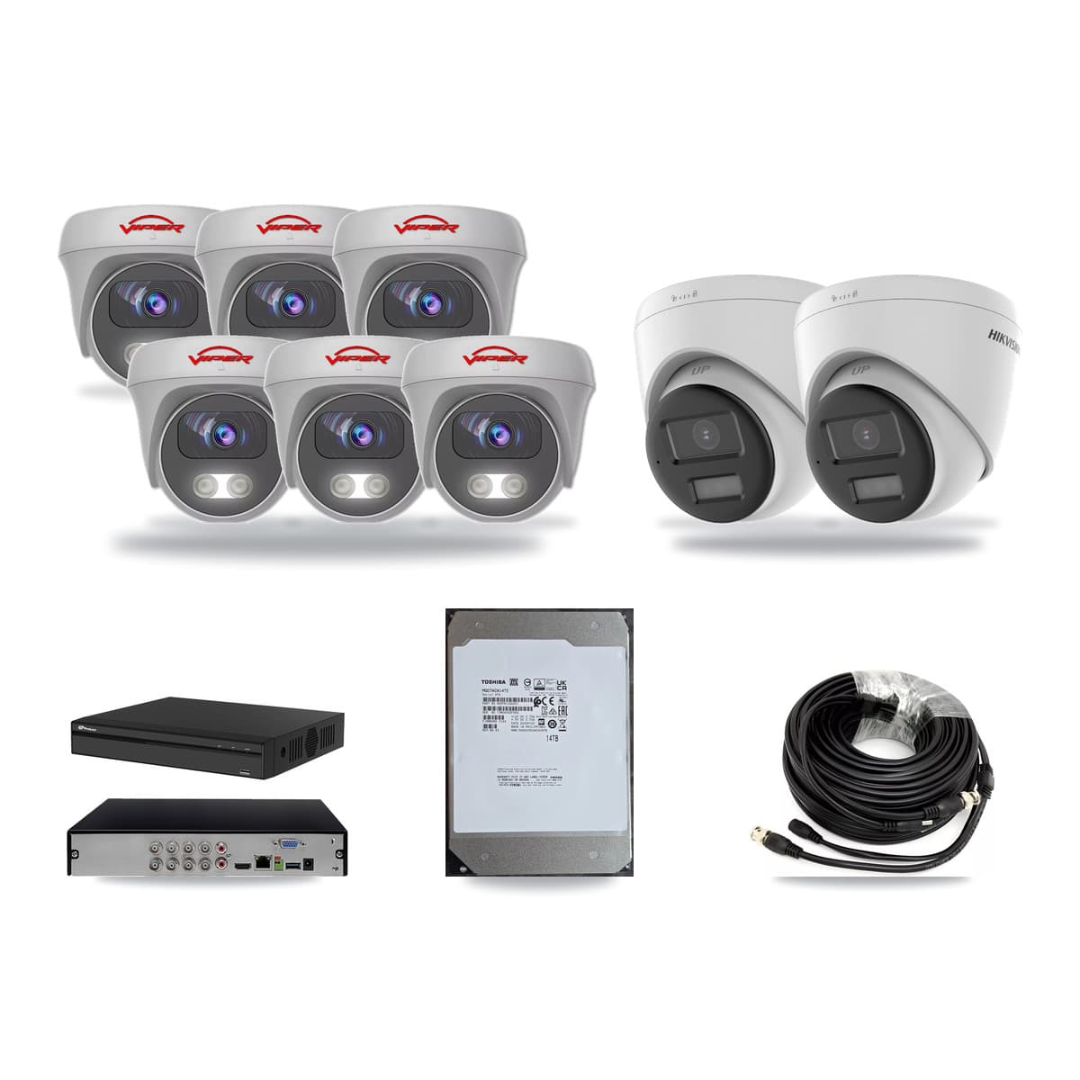 8-Channel 5MP – 4K CCTV Kit — 2 4K Turret + 6 White 5MP Cameras + 14TB Recording - Image 1