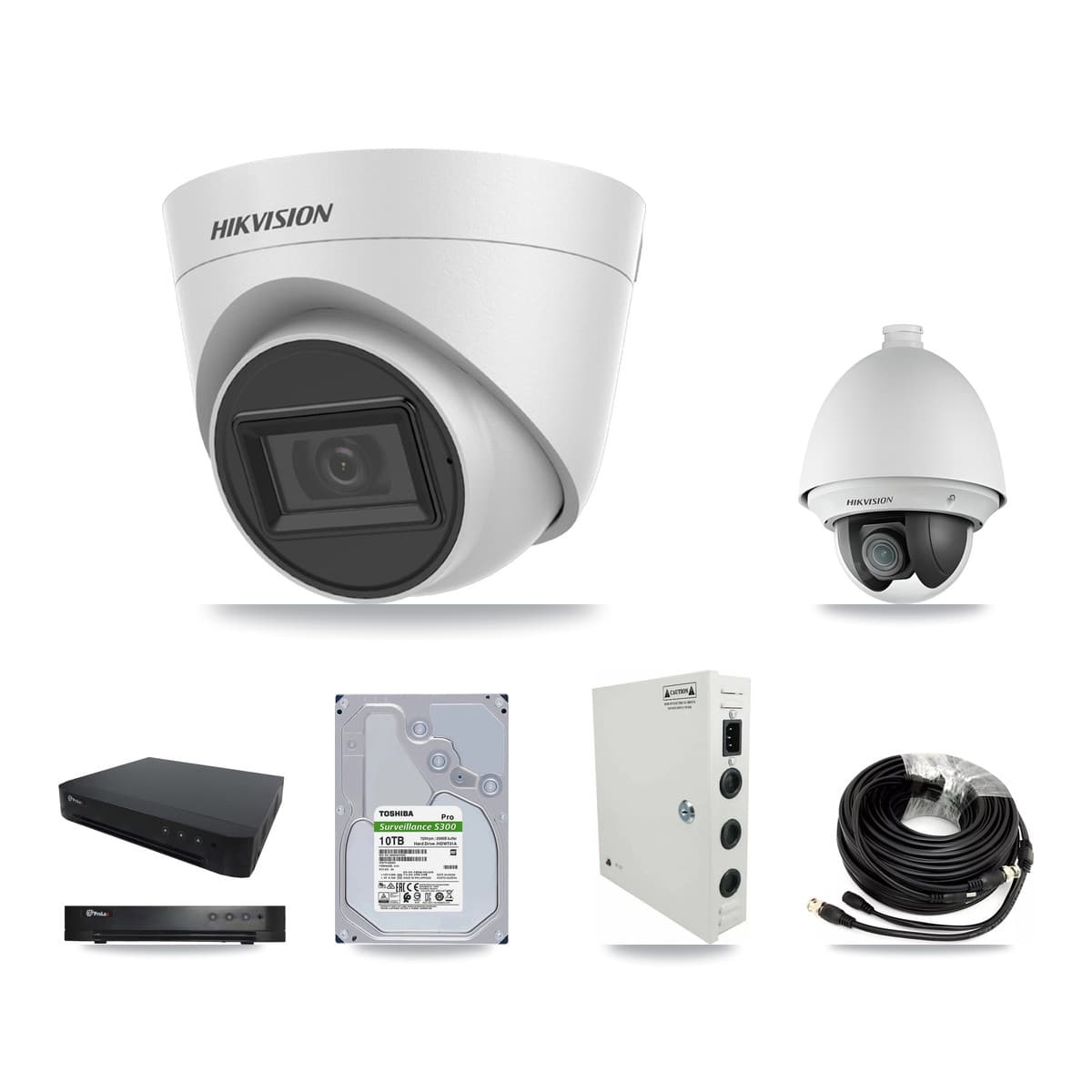 Hikvision & Prolux 16-Channel 2MP – 5MP CCTV Kit — 1 2MP PTZ + 13 White 5MP Turret Cameras + 10TB Recording