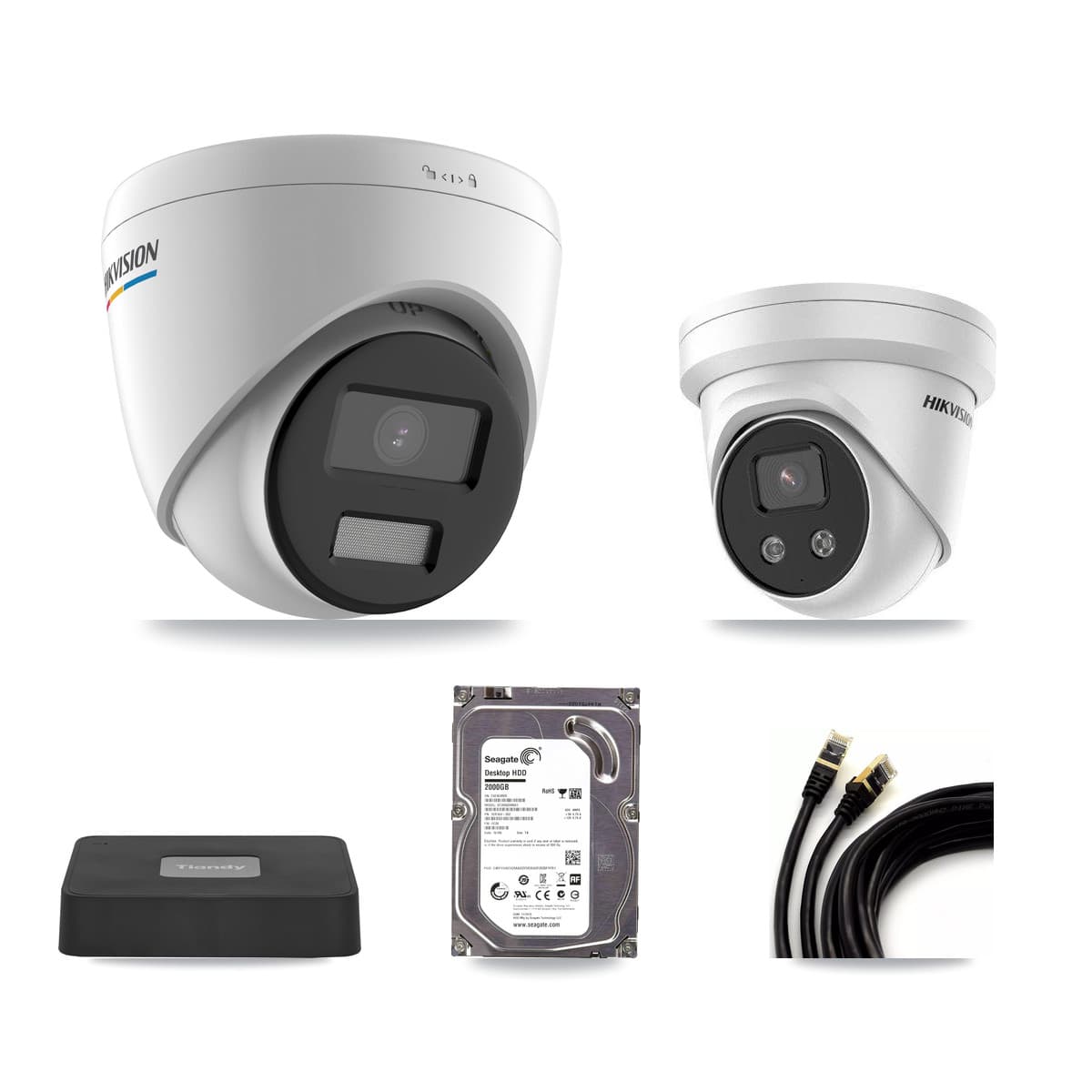 Hikvision & Tiandy 4-Channel 2MP – 5MP CCTV Kit — 1 2MP + 1 5MP Turret Cameras + 2TB Recording