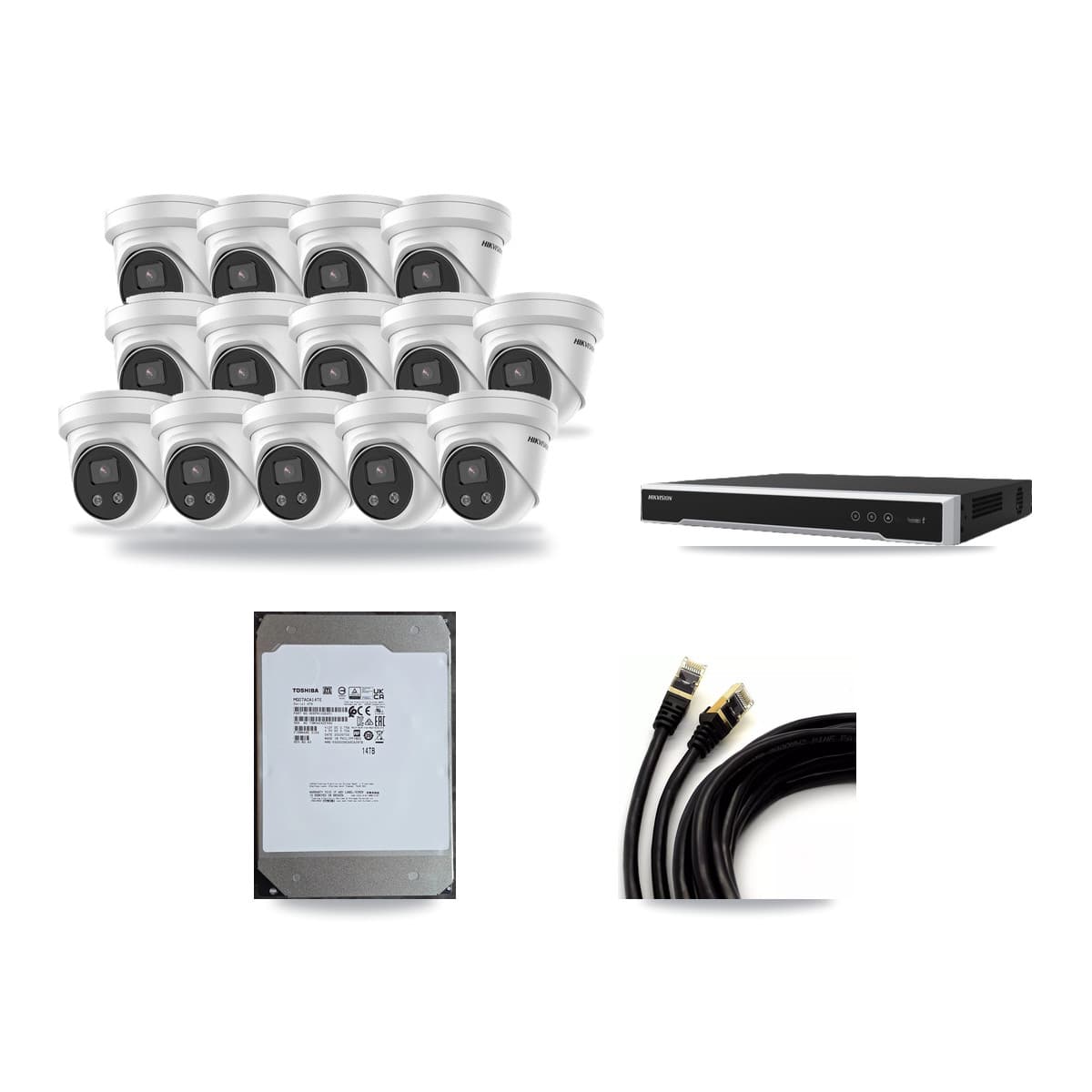 Hikvision 16-Channel 5MP CCTV Kit — 14 Turret + 1 Dome Cameras + 14TB Recording (DS-7616NI-M2 Recorder) - Image 1