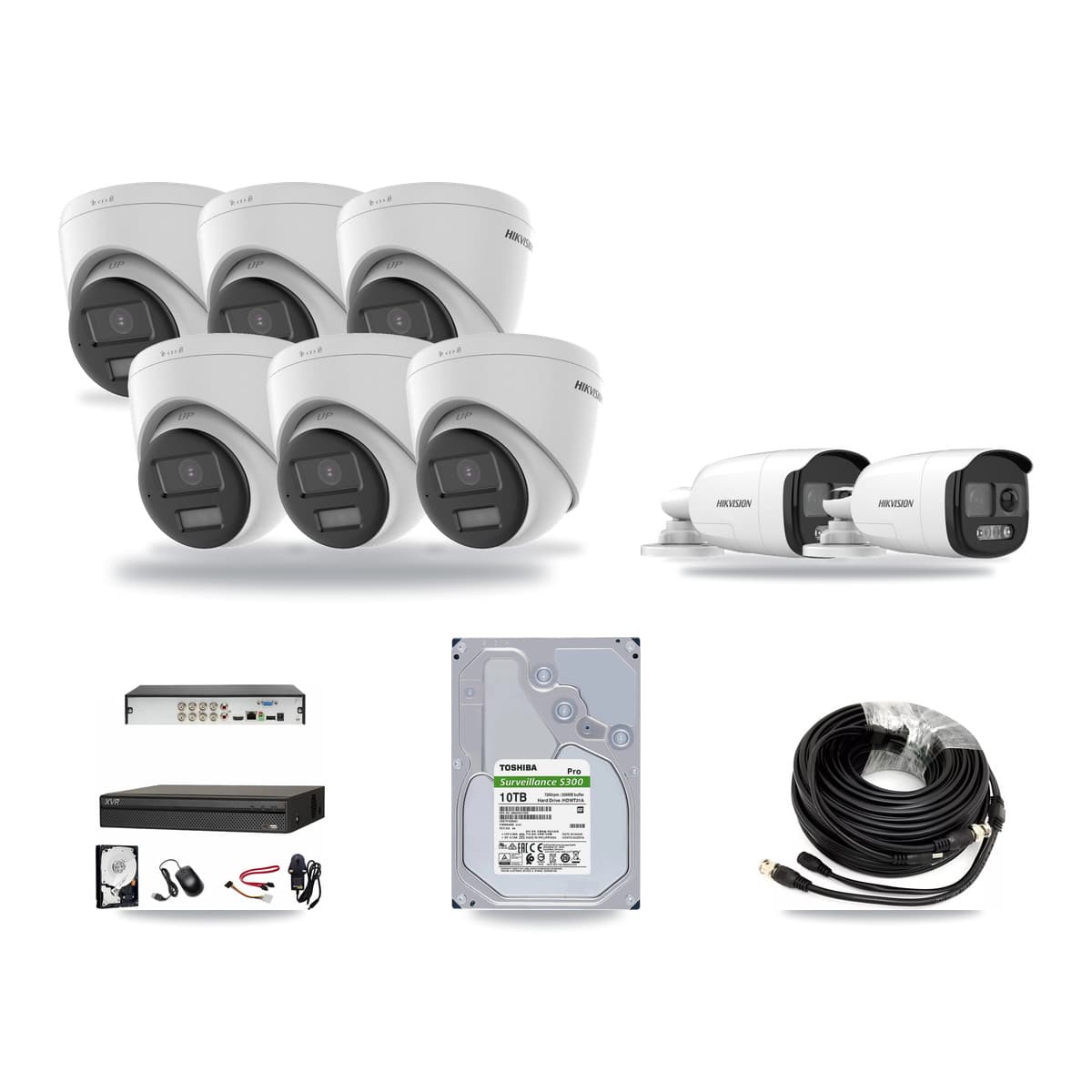Hikvision & Dahua 8-Channel 5MP – 4K CCTV Kit — 2 5MP Bullet + 6 4K Turret Cameras + 10TB Recording - Image 1