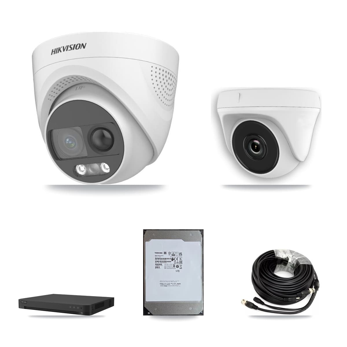Hikvision 16-Channel 2MP – 5MP CCTV Kit — 6 DS-2CE72KF3T 5MP Turret + 2 White HDT-2MP-N20W 2MP Dome Cameras + 14TB Recording