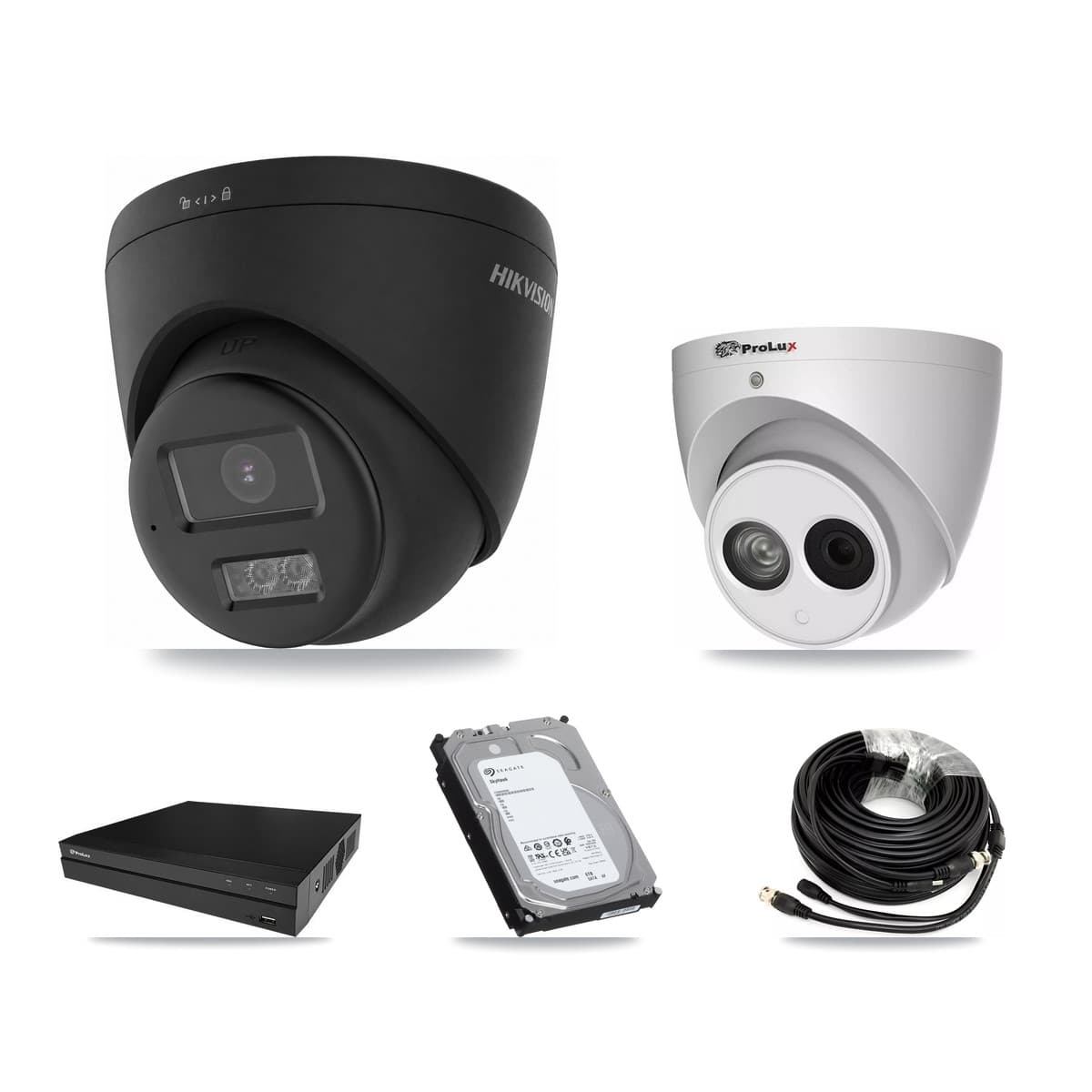 Hikvision & Prolux 8-Channel 4MP – 4K CCTV Kit — 6 Black 4K + 1 4MP Turret Cameras + 2× 6TB Recording - Image 1