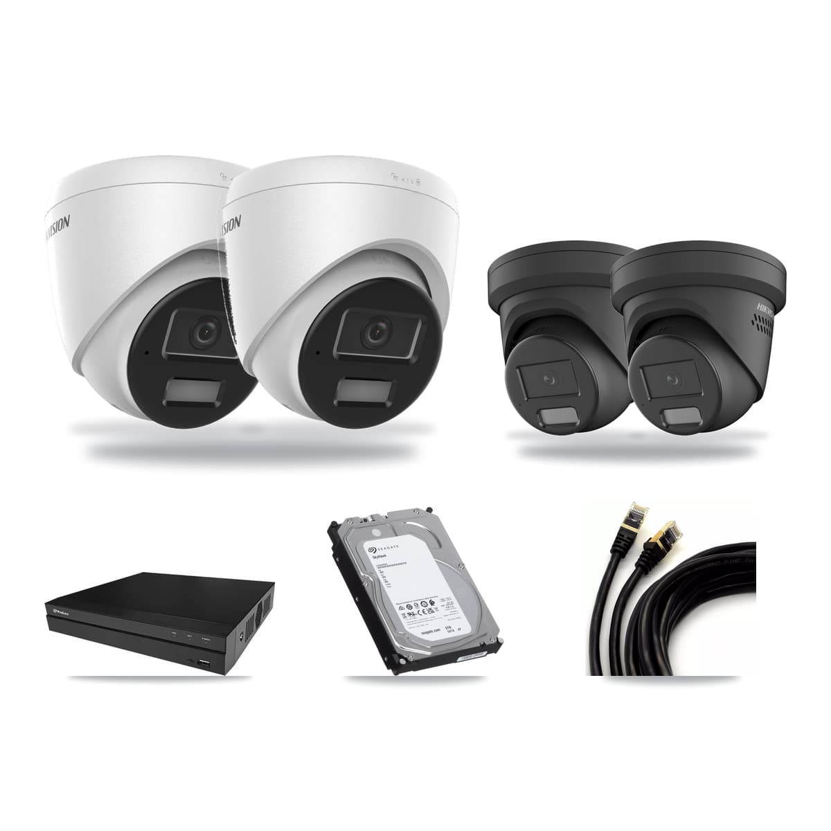 Hikvision & Prolux 8-Channel 4MP CCTV Kit — 2 DS-2CD1343G2 + 2 DS-2CD2347G2 Turret Cameras + 6TB Recording - Image 1