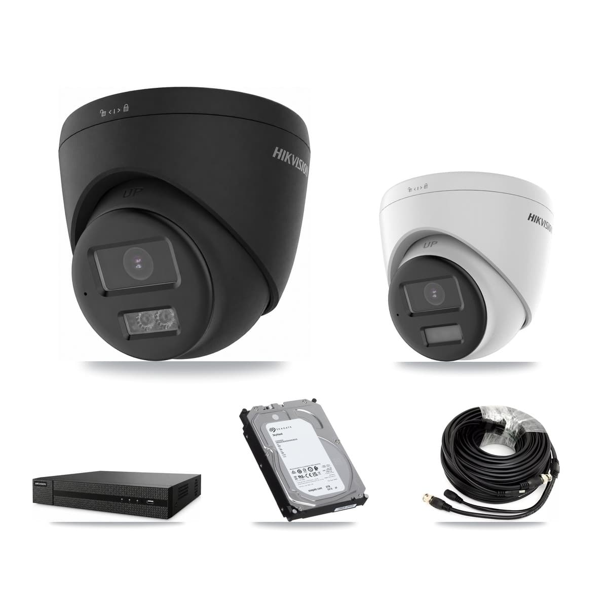 Hikvision 8-Channel 4K CCTV Kit — 1 DS-2CE78U0T + 3 Black DS-2CE78U0T Turret Cameras + 6TB Recording (DVR-8CH Recorder) - Image 1