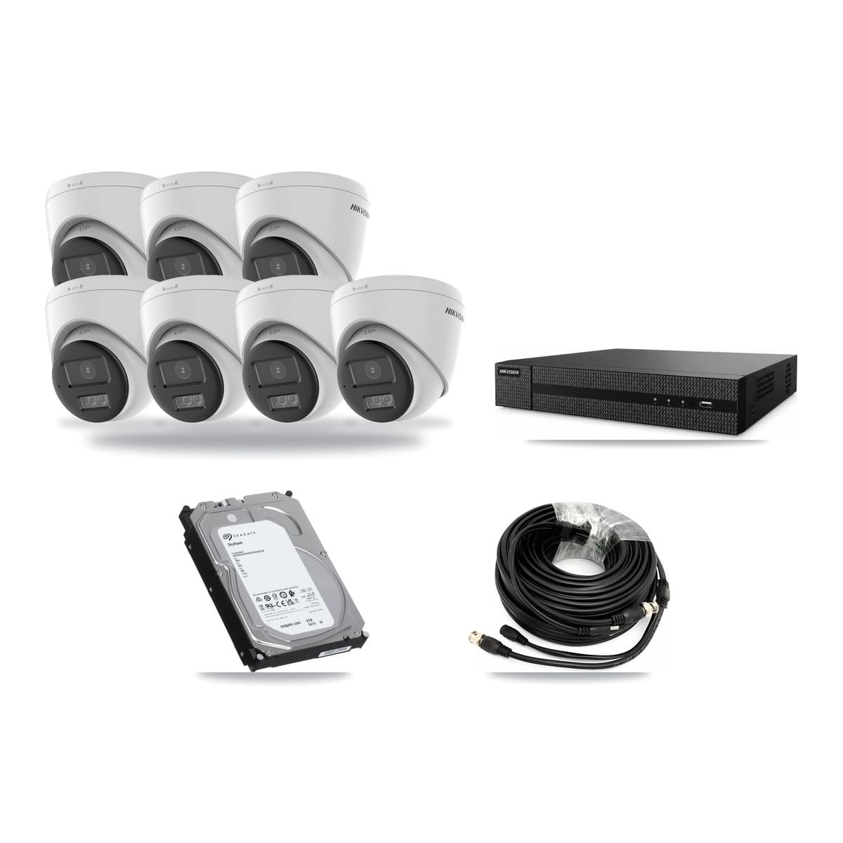 Hikvision 8-Channel 5MP CCTV Kit — 7 DS-2CE78K0T-LTS Turret Cameras + 6TB Recording (DVR-8CH-HYL8MP Recorder) - Image 1