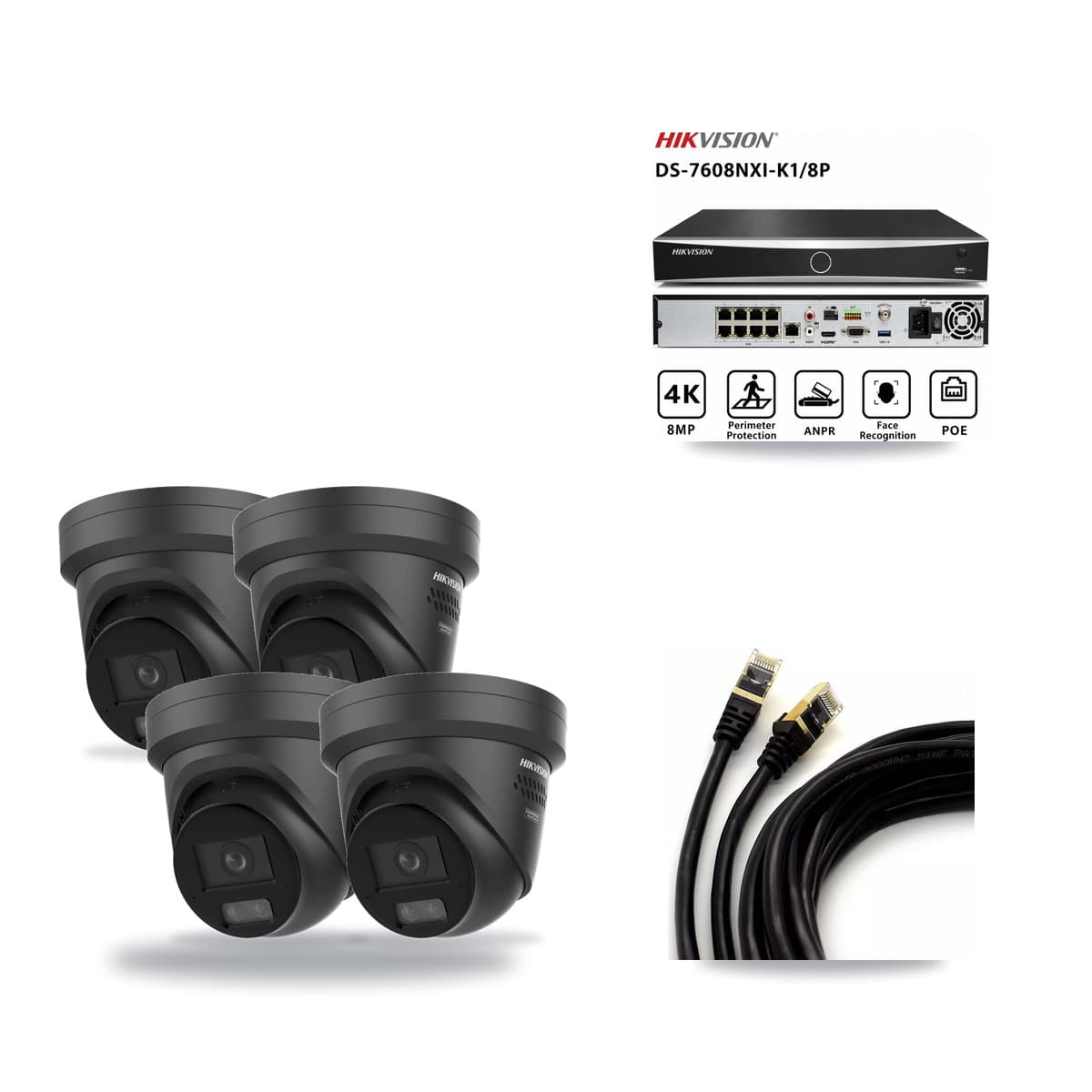 Hikvision 8-Channel 4K CCTV Kit — 4 Black DS-2CD2387G3 Turret Cameras + 3TB Recording - Image 1