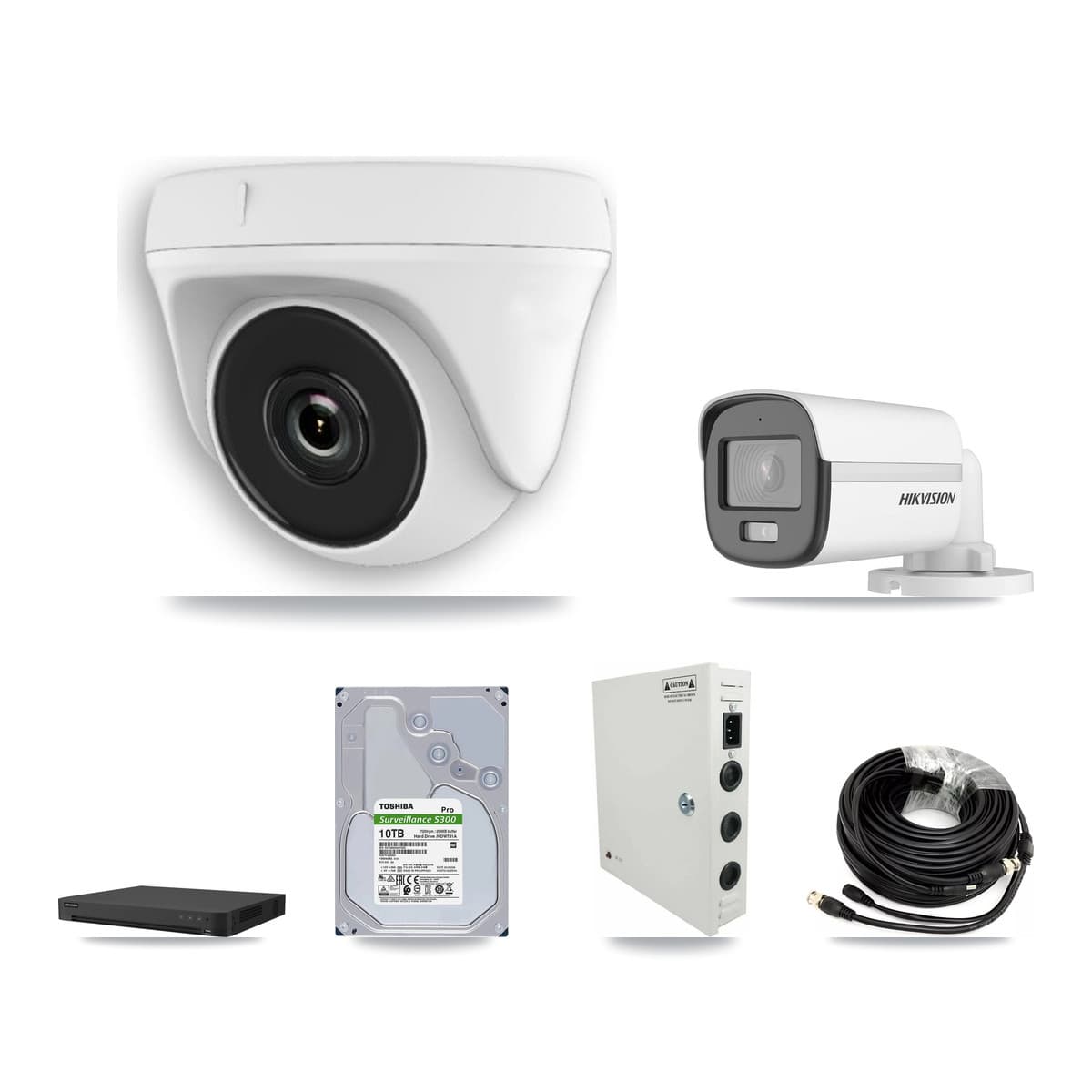 Hikvision 32-Channel 2MP – 5MP CCTV Kit — 1 DS-2CE12KF0T 5MP Bullet + 31 White HDT-2MP-N20W 2MP Dome Cameras + 2× 10TB Recording