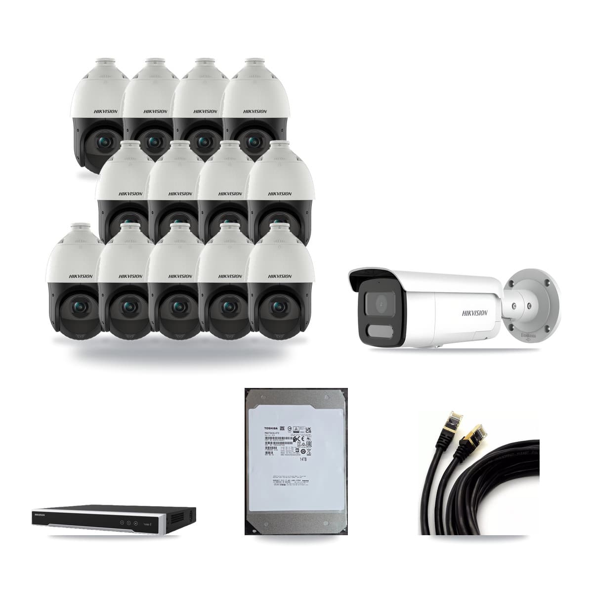 Hikvision 16-Channel 4MP CCTV Kit — 1 Bullet + 13 PTZ Cameras + 14TB Recording - Image 1
