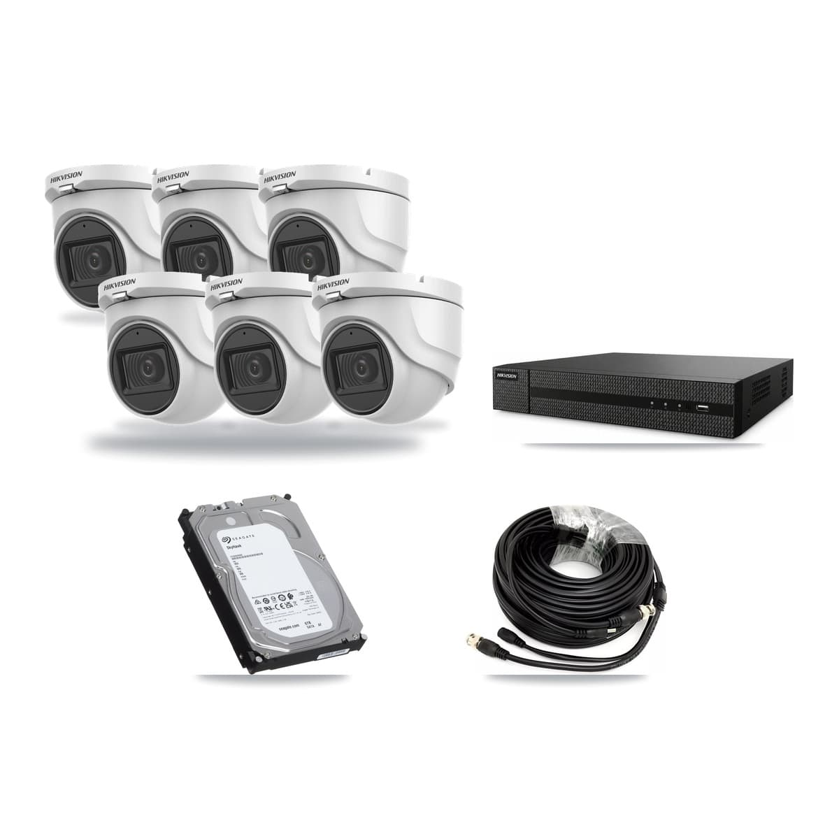Hikvision 8-Channel 5MP CCTV Kit — 6 DS-2CE76H0T Turret Cameras + 6TB Recording - Image 1
