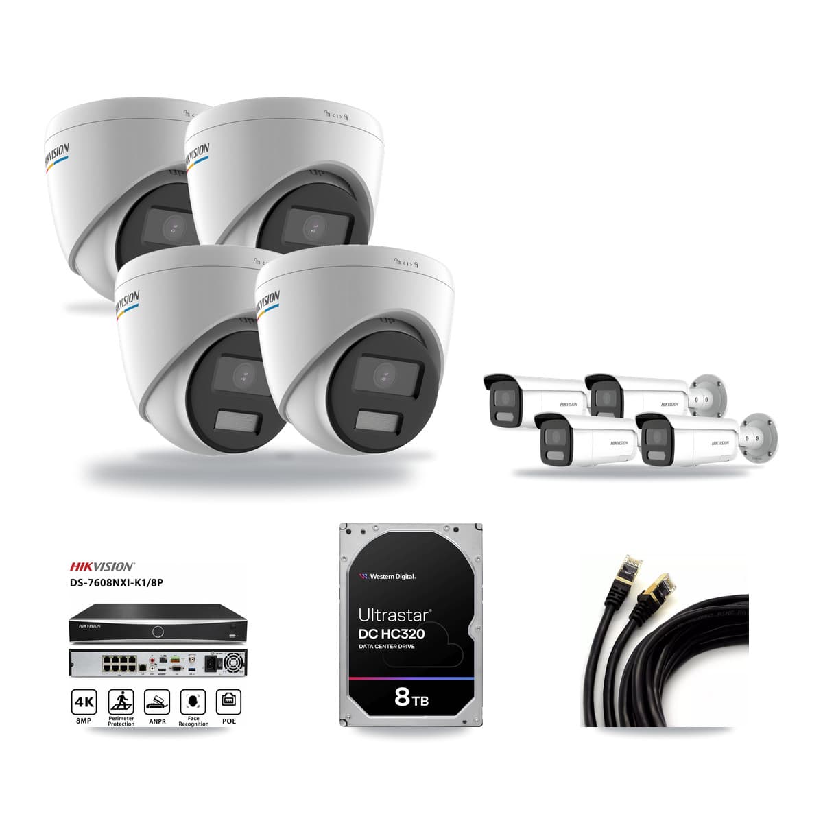 Hikvision 8-Channel 2MP – 4MP CCTV Kit — 4 2MP Turret + 4 4MP Bullet Cameras + 8TB Recording - Image 1