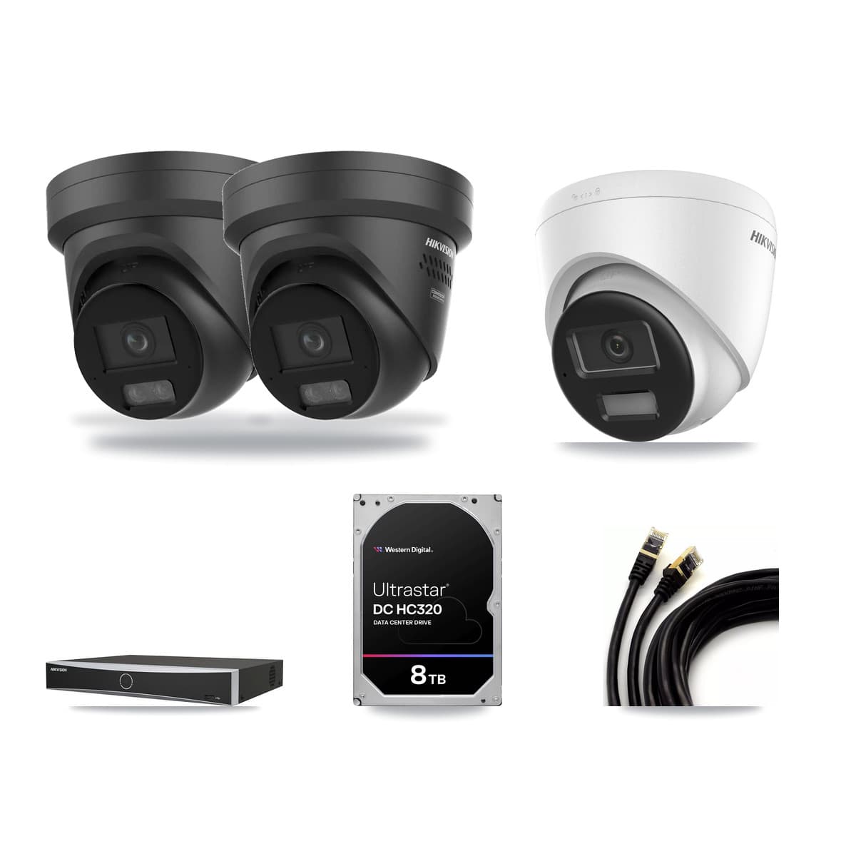 Hikvision 4-Channel 4K CCTV Kit — 1 DS-2CD1383G2 + 2 Black DS-2CD2387G3 Turret Cameras + 8TB Recording - Image 1