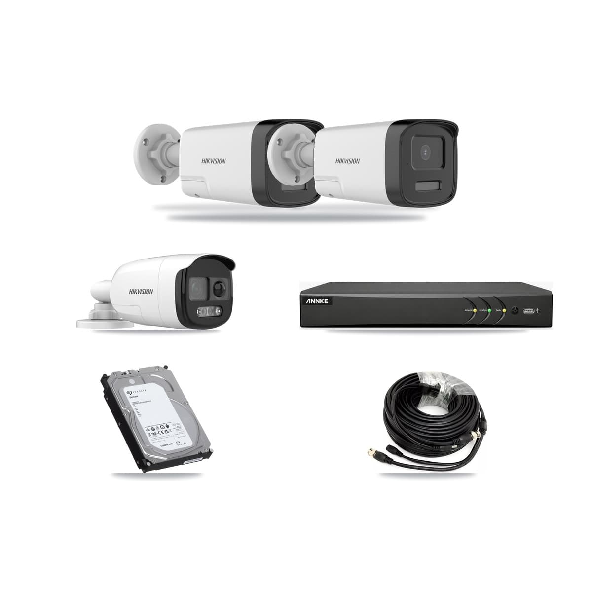 Hikvision & ANNKE 4-Channel 5MP CCTV Kit — 1 DS-2CE12KF3T + 2 DS-2CE17K0T Bullet Cameras + 6TB Recording - Image 1