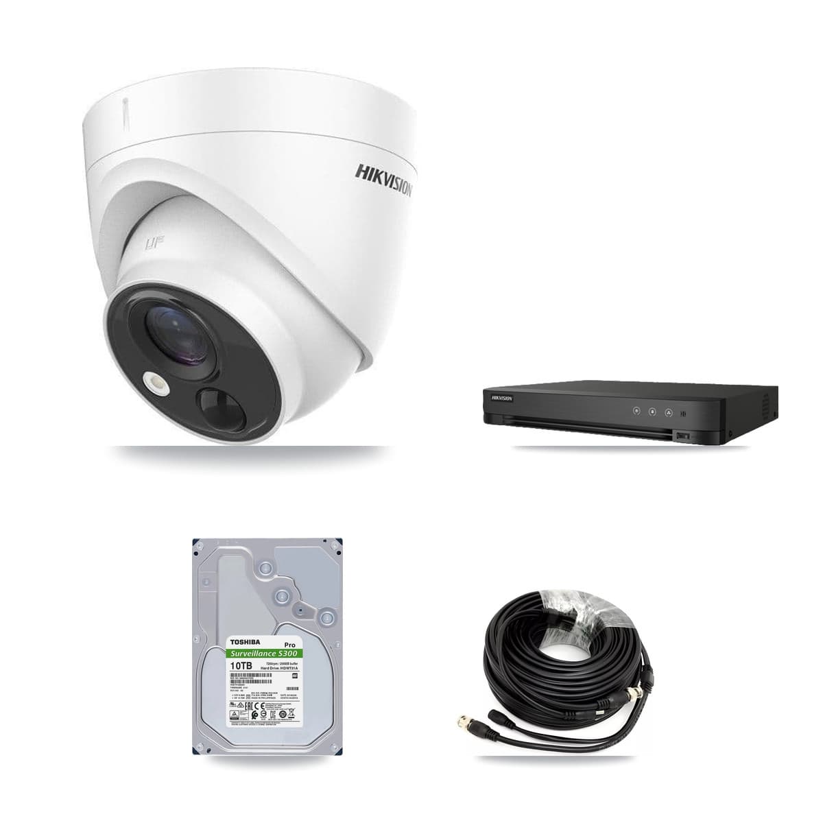 Hikvision 8-Channel 5MP CCTV Kit — 6 DS-2CE71H0T Turret Cameras + 10TB Recording (IDS-7208HUHI Recorder)