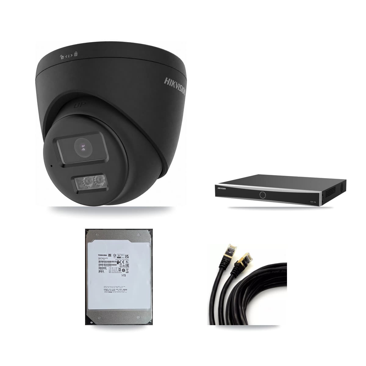 Hikvision 16-Channel 4K CCTV Kit — 11 Black DS-2CD1383G2 Turret Cameras + 2× 14TB Recording (DS-7616NXI Recorder)