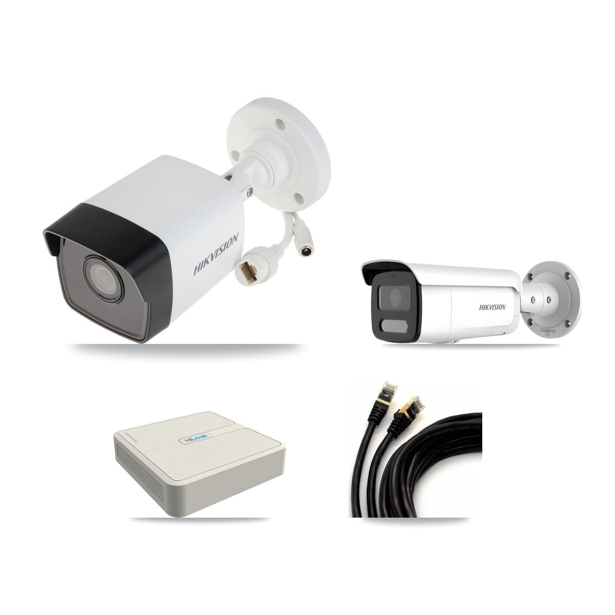 Hikvision & HiLook 8-Channel 4MP – 5MP CCTV Kit — 1 5MP + 1 4MP Bullet Cameras + 3TB Recording (NVR-108H-D Recorder)