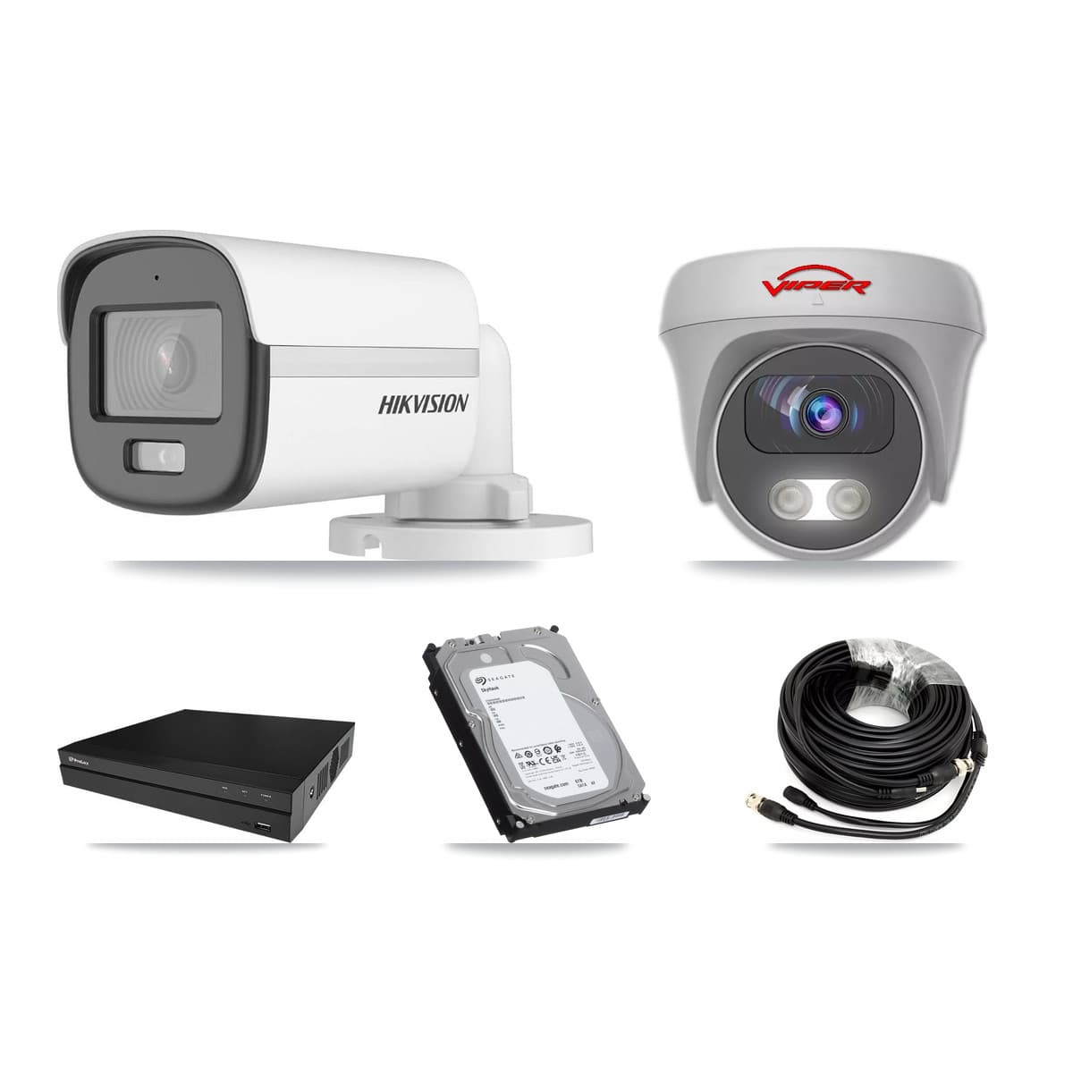 8-Channel 5MP CCTV Kit — 3 DS-2CE12KF0T Bullet + 3 White VIPER-5MP-3K Cameras + 6TB Recording (PXD-5208AN Recorder) - Image 1