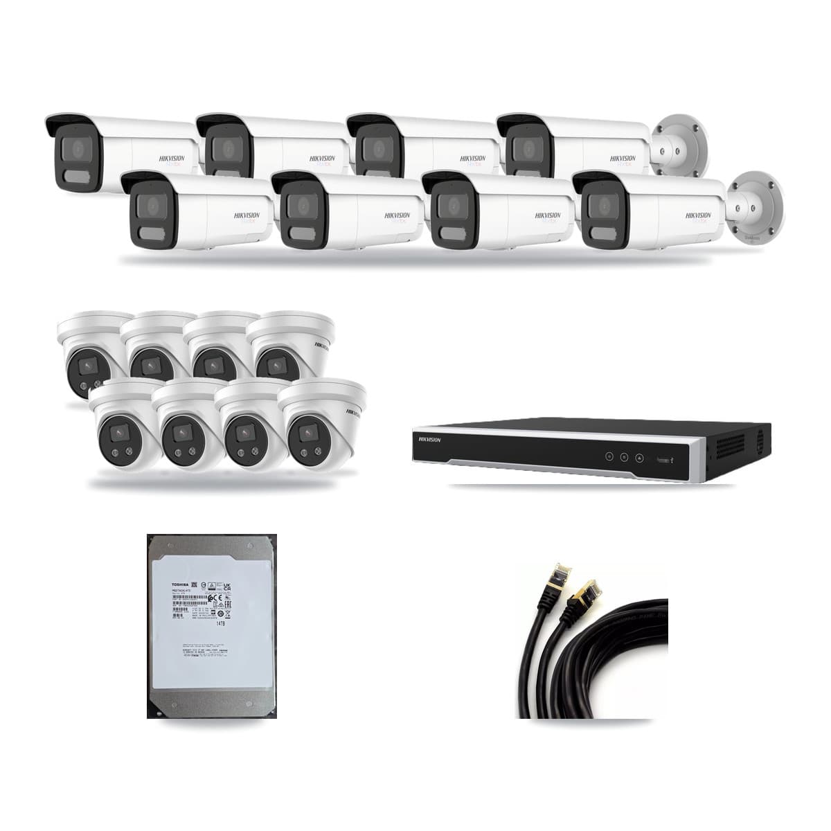 Hikvision 16-Channel 5MP – 4K CCTV Kit — 8 White 4K Bullet + 8 5MP Turret Cameras + 14TB Recording (DS-7616NI-M2 Recorder) - Image 1