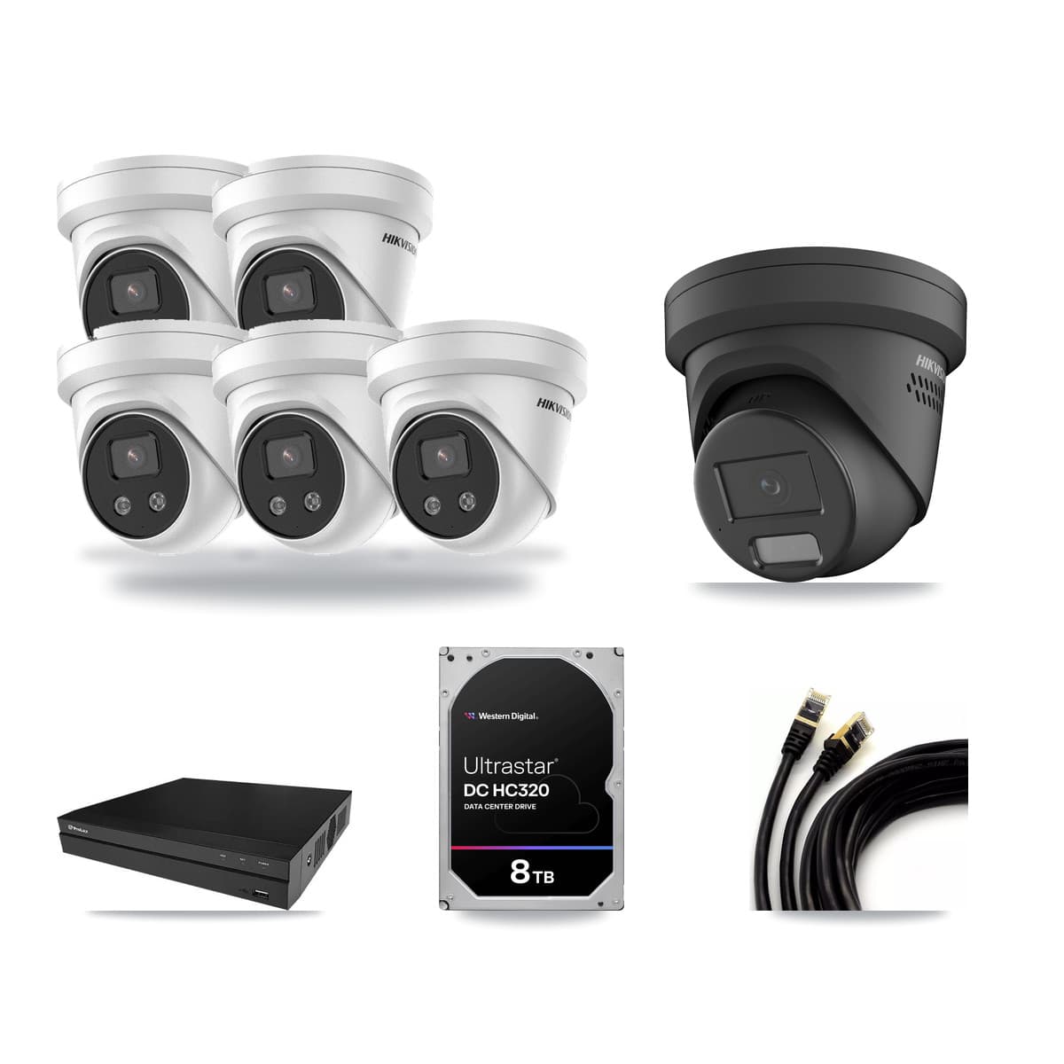 Hikvision & Prolux 8-Channel 4MP – 5MP CCTV Kit — 1 Black 4MP + 5 5MP Turret Cameras + 8TB Recording - Image 1