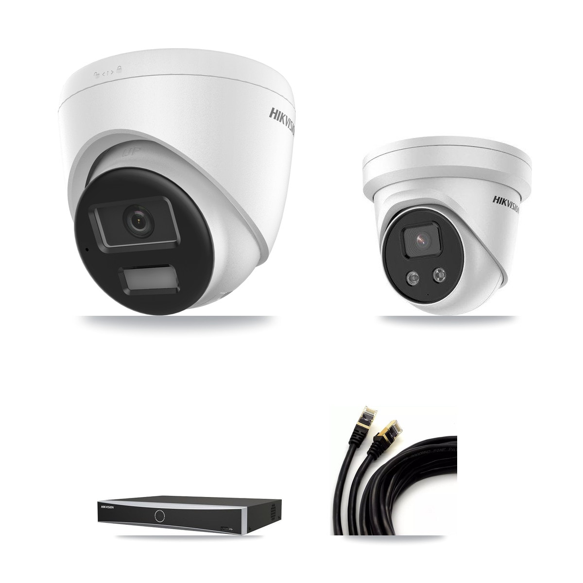 Hikvision DS-7604NXI-K1/4P 4-Channel NVR CCTV Kit — 1× DS-2CD1383G2-LIU 4K Turret + 1× DS-2CD3356G2-ISU 5MP Turret Cameras + 4TB HDD