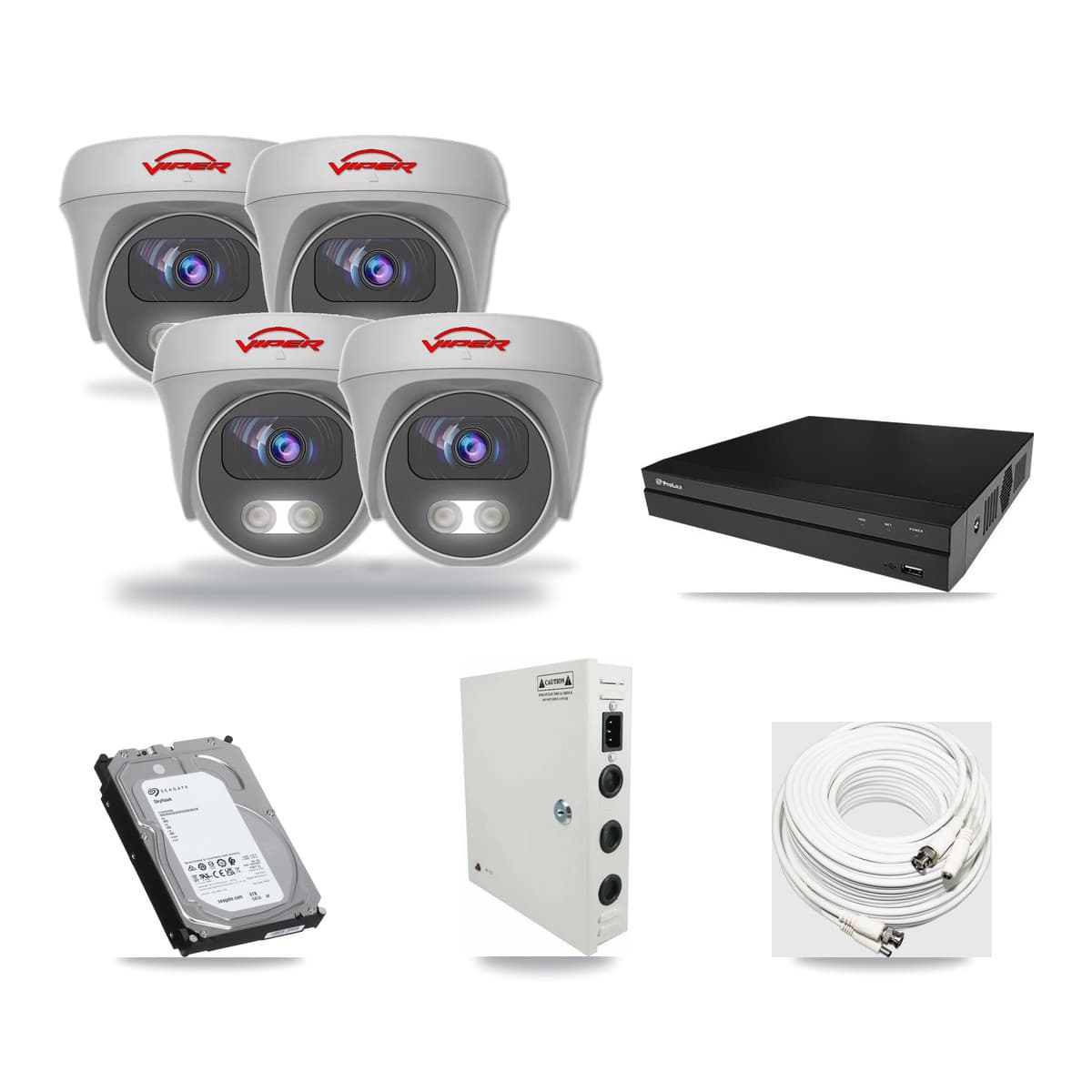 Viper & Prolux 8-Channel 5MP CCTV Kit — 4 White Cameras + 6TB Recording (PXD-5208AN Recorder) - Image 1