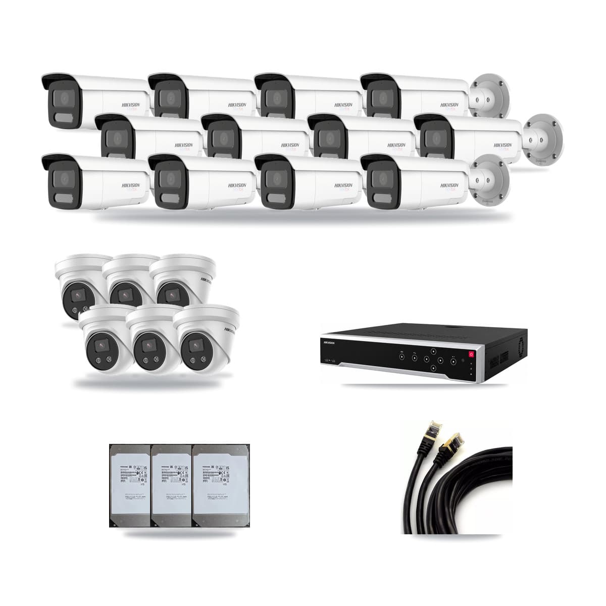 Hikvision 32-Channel 5MP – 4K CCTV Kit — 12 4K Bullet + 6 5MP Turret Cameras + 3× 14TB Recording - Image 1