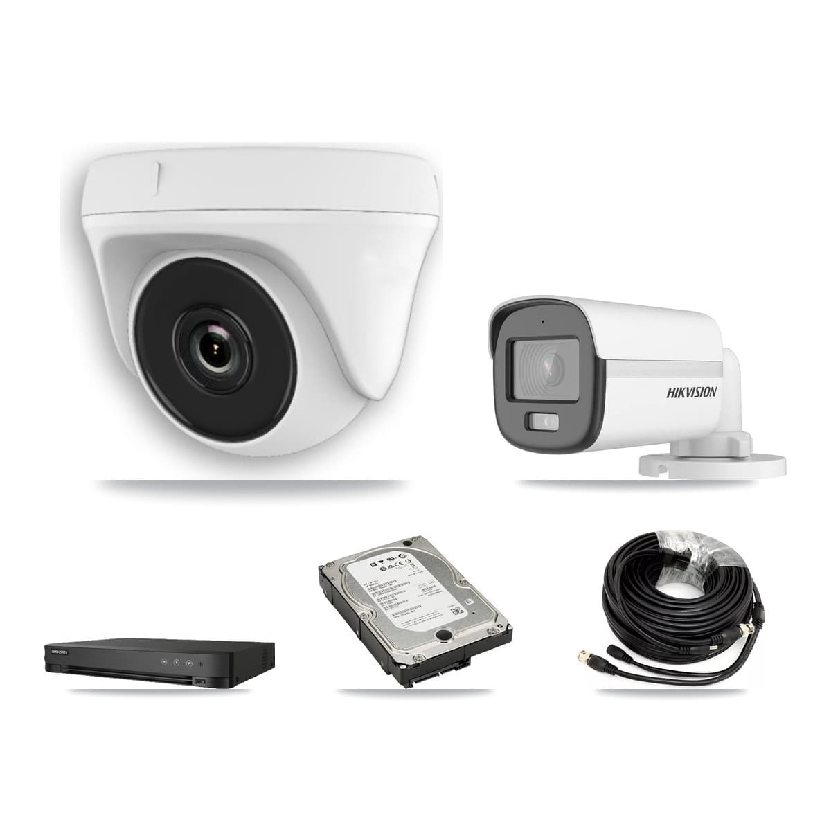 Hikvision 8-Channel 2MP – 5MP CCTV Kit — 1 5MP Bullet + 5 White 2MP Dome Cameras + 5TB Recording (IDS-7208HQHI Recorder)