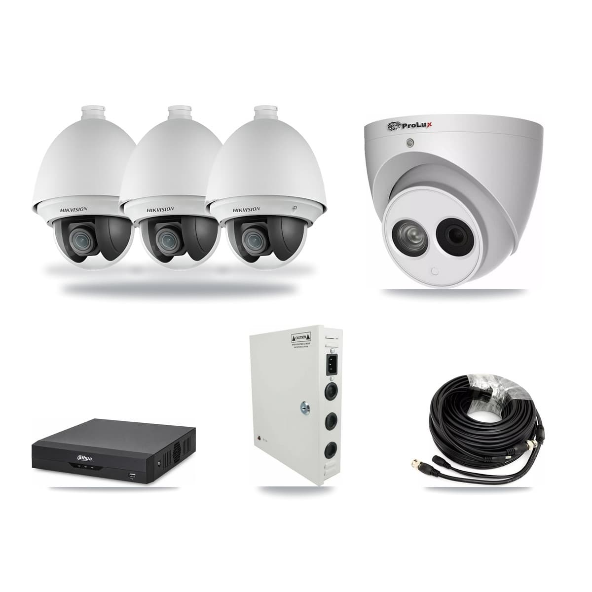 4-Channel 2MP – 4MP CCTV Kit — 3 2MP PTZ + 1 4MP Turret Cameras + 3TB Recording (DH-XVR5104HS Recorder) - Image 1