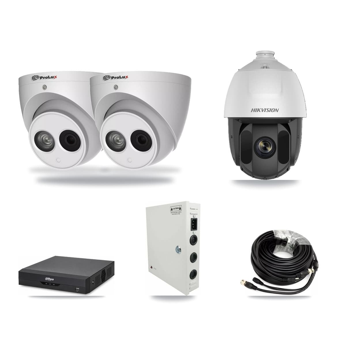 4-Channel 2MP – 4MP CCTV Kit — 1 2MP PTZ + 2 4MP Turret Cameras + 3TB Recording (DH-XVR5104HS Recorder) - Image 1