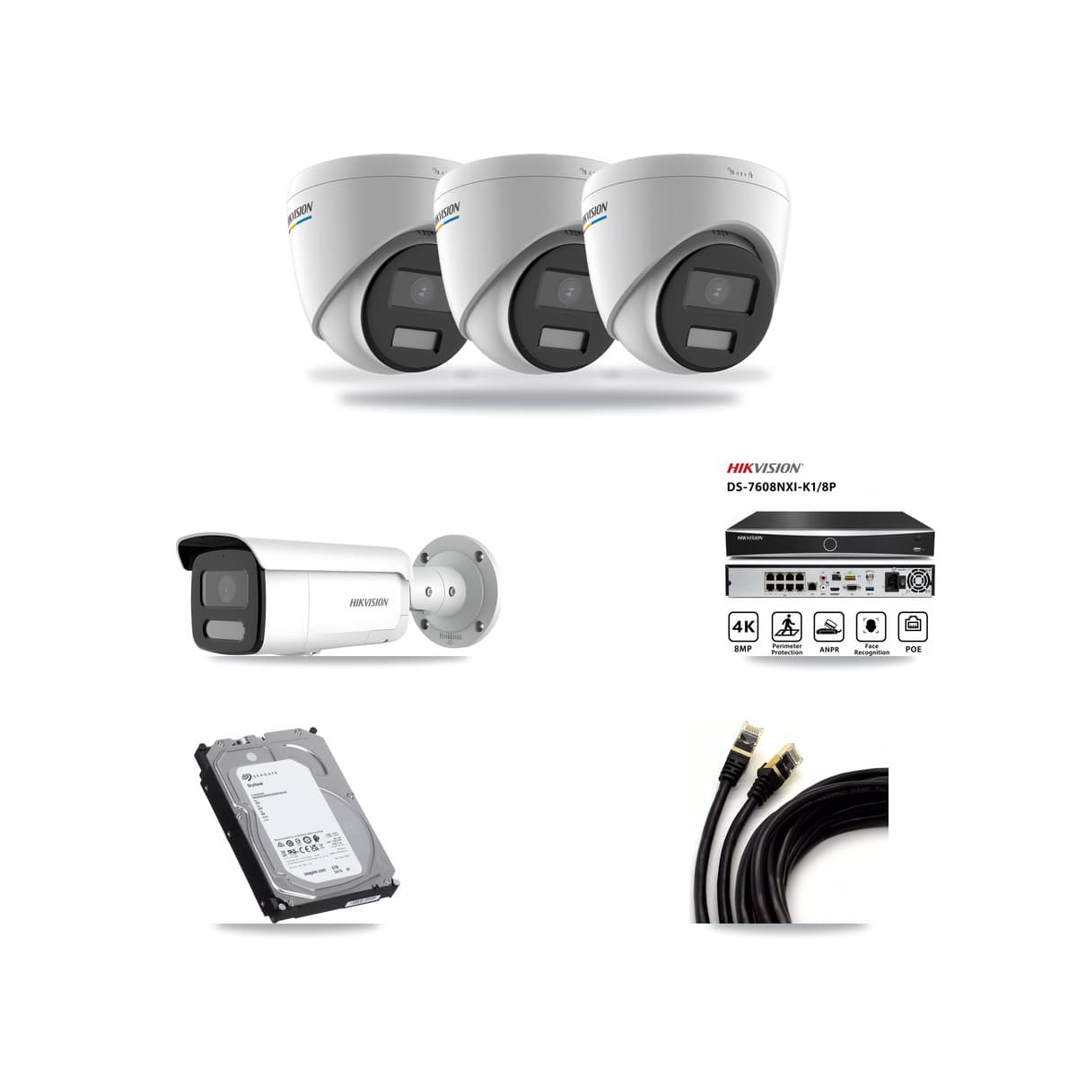 Hikvision 8-Channel 2MP – 4MP CCTV Kit — 3 2MP Turret + 1 4MP Bullet Cameras + 6TB Recording - Image 1