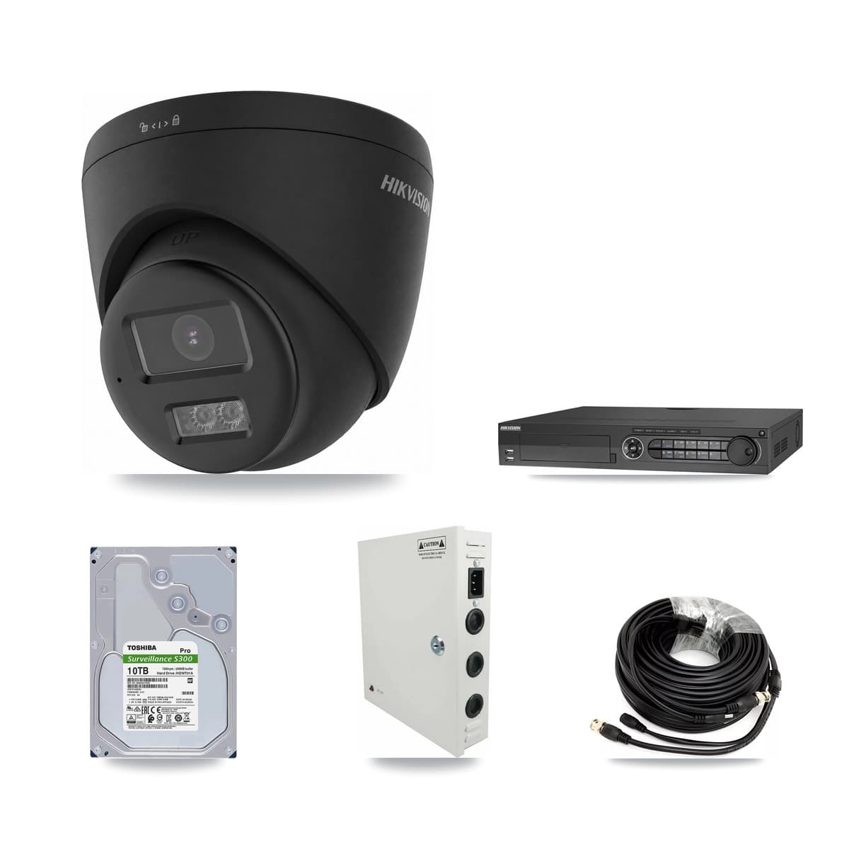 Hikvision 32-Channel 4K CCTV Kit — 32 Black Turret Cameras + 2× 10TB Recording