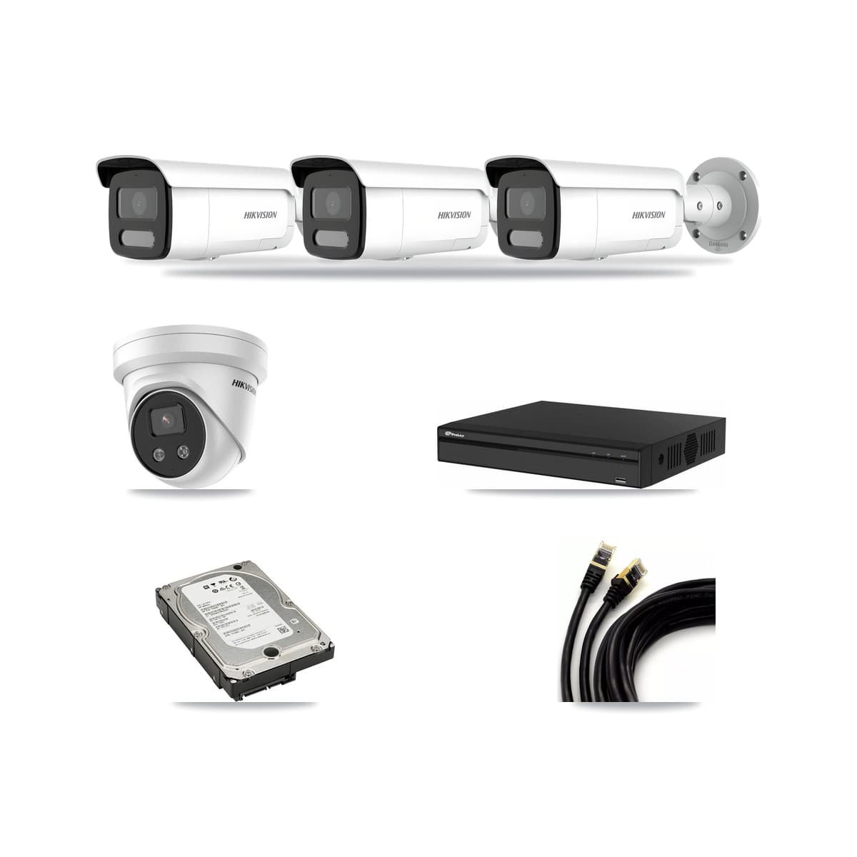 Hikvision & Prolux 4-Channel 4MP – 5MP CCTV Kit — 3 4MP Bullet + 1 5MP Turret Cameras + 5TB Recording - Image 1
