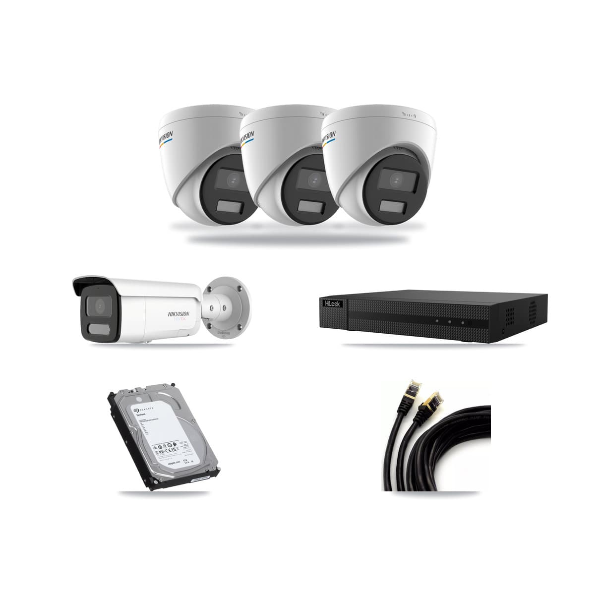 Hikvision & HiLook 8-Channel 2MP – 4K CCTV Kit — 3 2MP Turret + 1 4K Bullet Cameras + 6TB Recording - Image 1