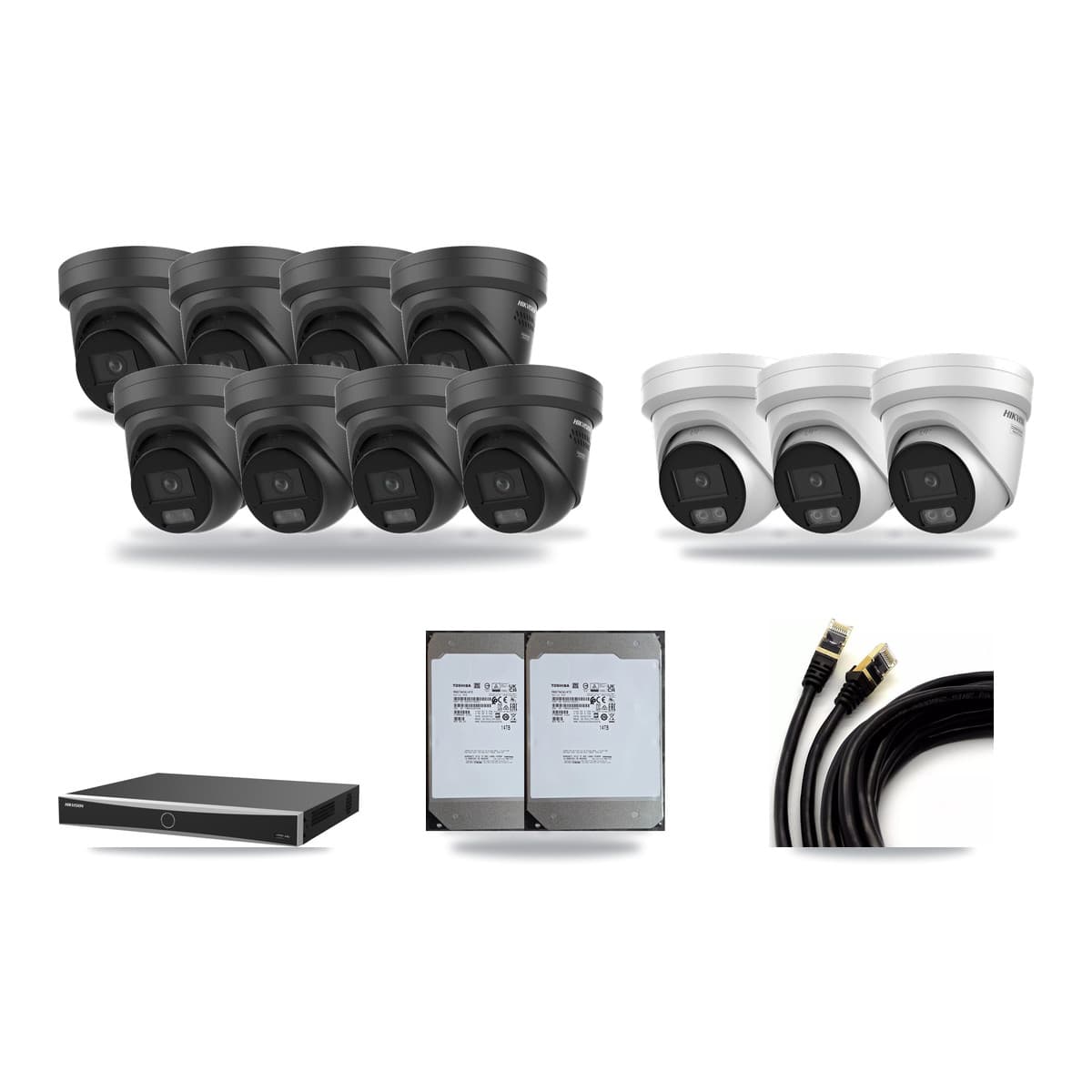 Hikvision 16-Channel 4K CCTV Kit — 3 DS-2CD2387G3 + 8 Black DS-2CD2387G3 Turret Cameras + 2× 14TB Recording - Image 1