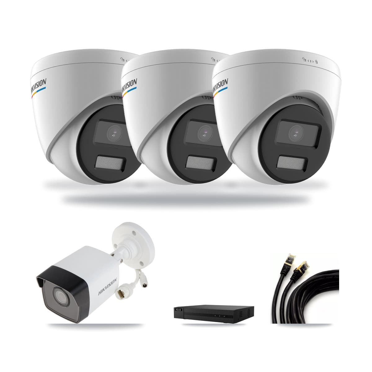 Hikvision & HiLook 8-Channel 2MP – 5MP CCTV Kit — 1 5MP Bullet + 3 2MP Turret Cameras + 3TB Recording (NVR-108MH-D Recorder) - Image 1