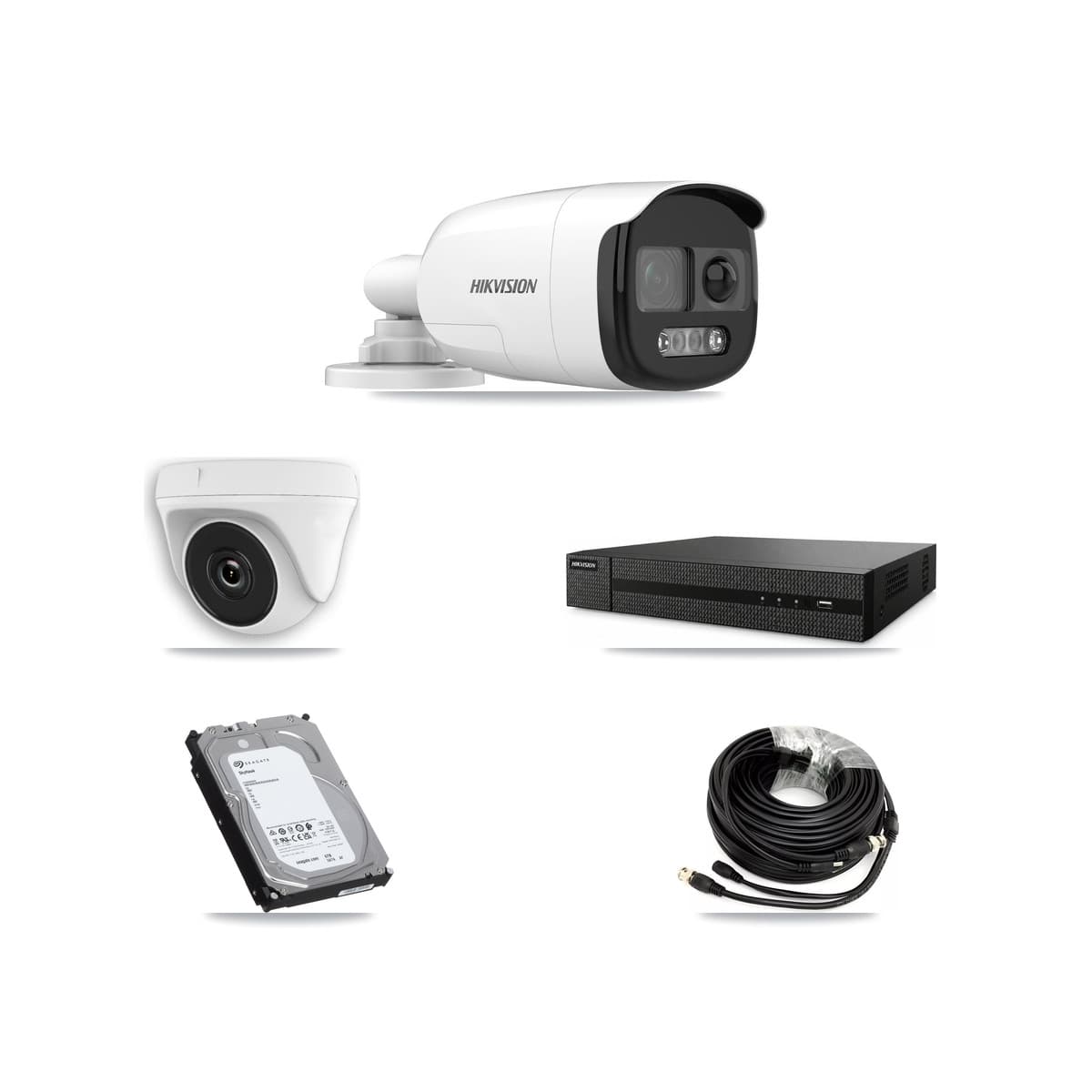 Hikvision 8-Channel 2MP – 5MP CCTV Kit — 3 DS-2CE12KF3T 5MP Bullet + 1 White HDT-2MP-N20W 2MP Dome Cameras + 6TB Recording (DVR-8CH Recorder)